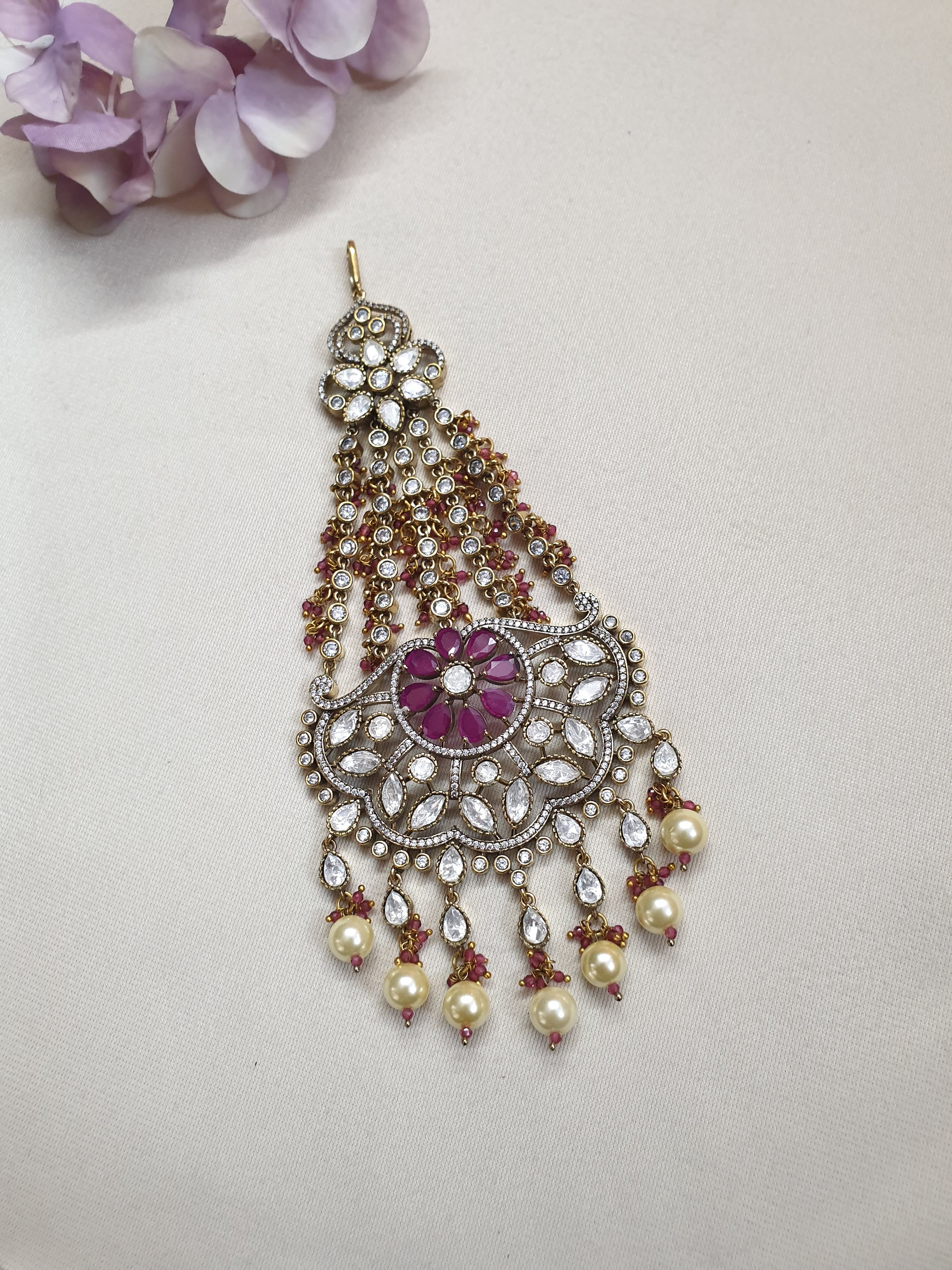 Kundan Polki Bridal Floral Red Stone Head Passa