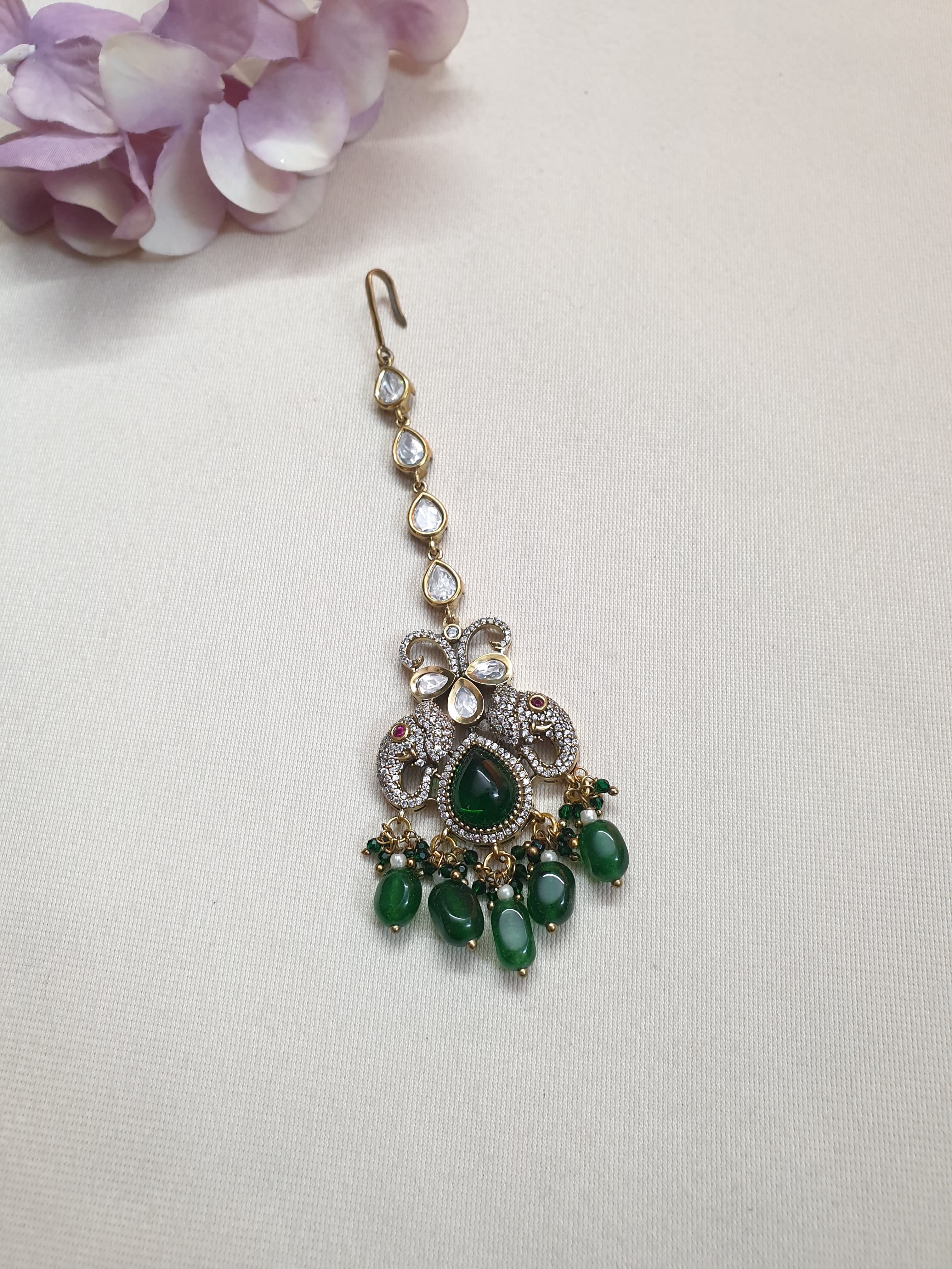 Green Stone Designer Kundan Maang Tikka