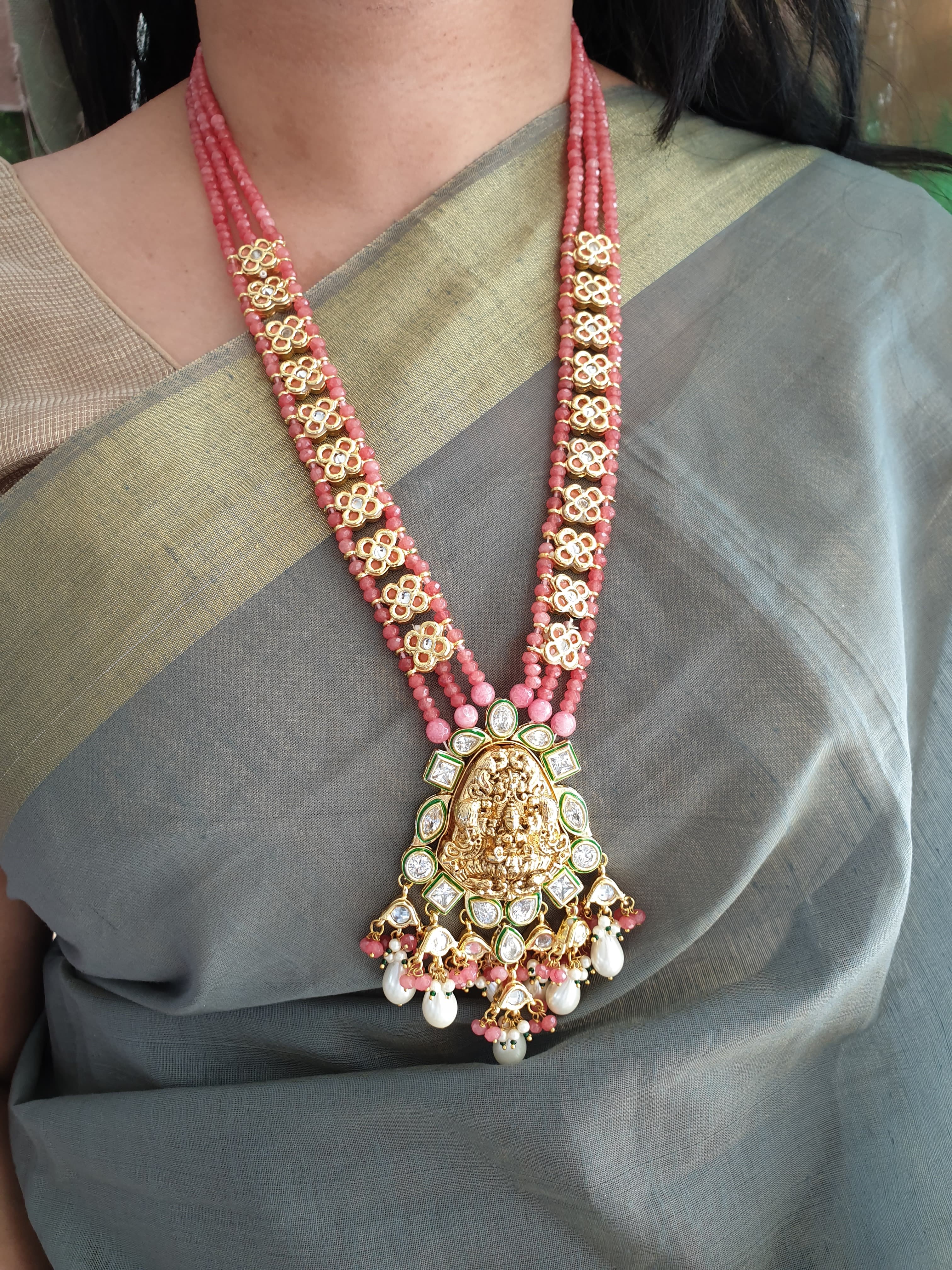 Gold Plated Temple Jewellery Set With Earrings