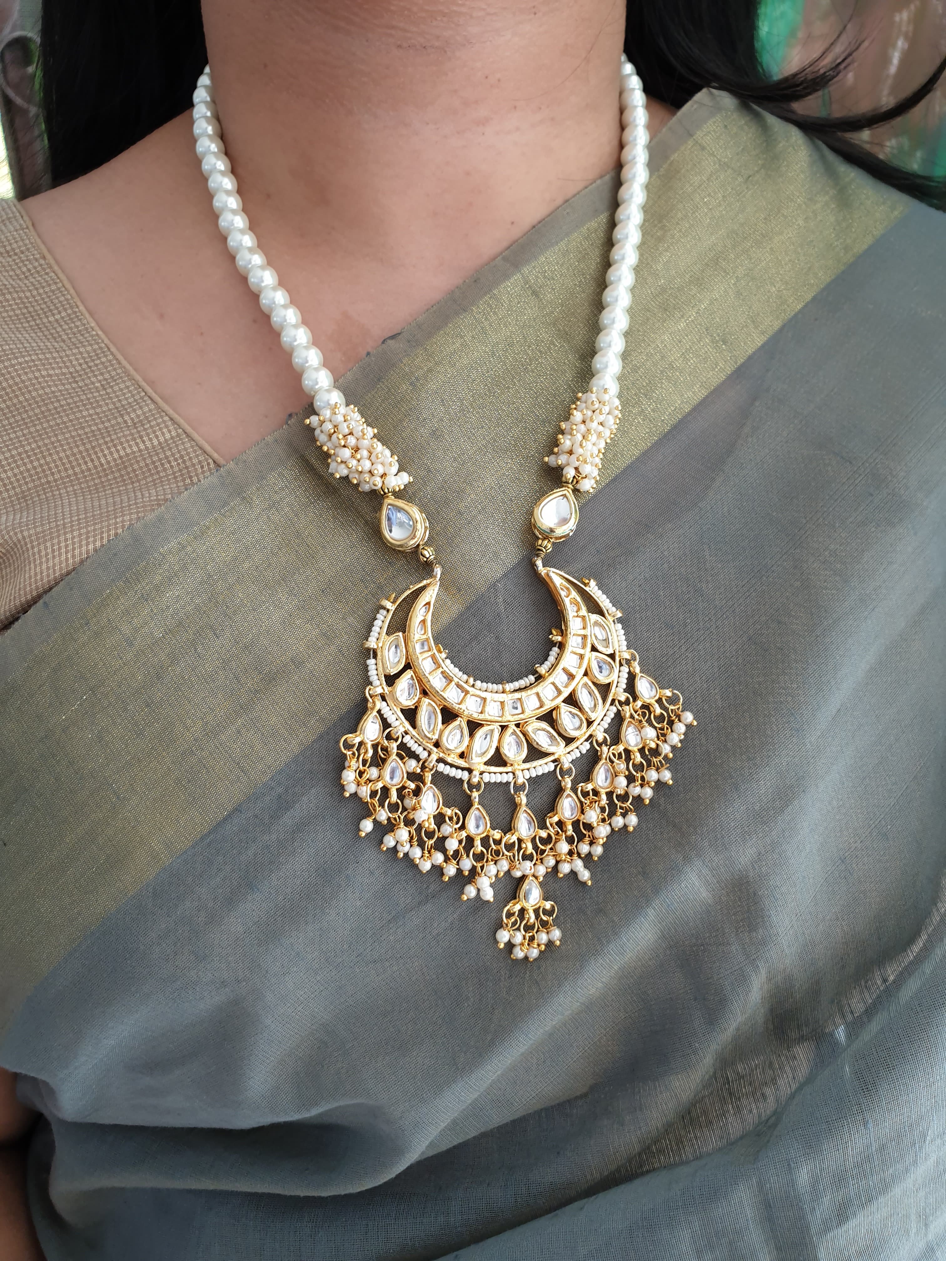 Gold Plated Chandbali Pendant Set With Earrings