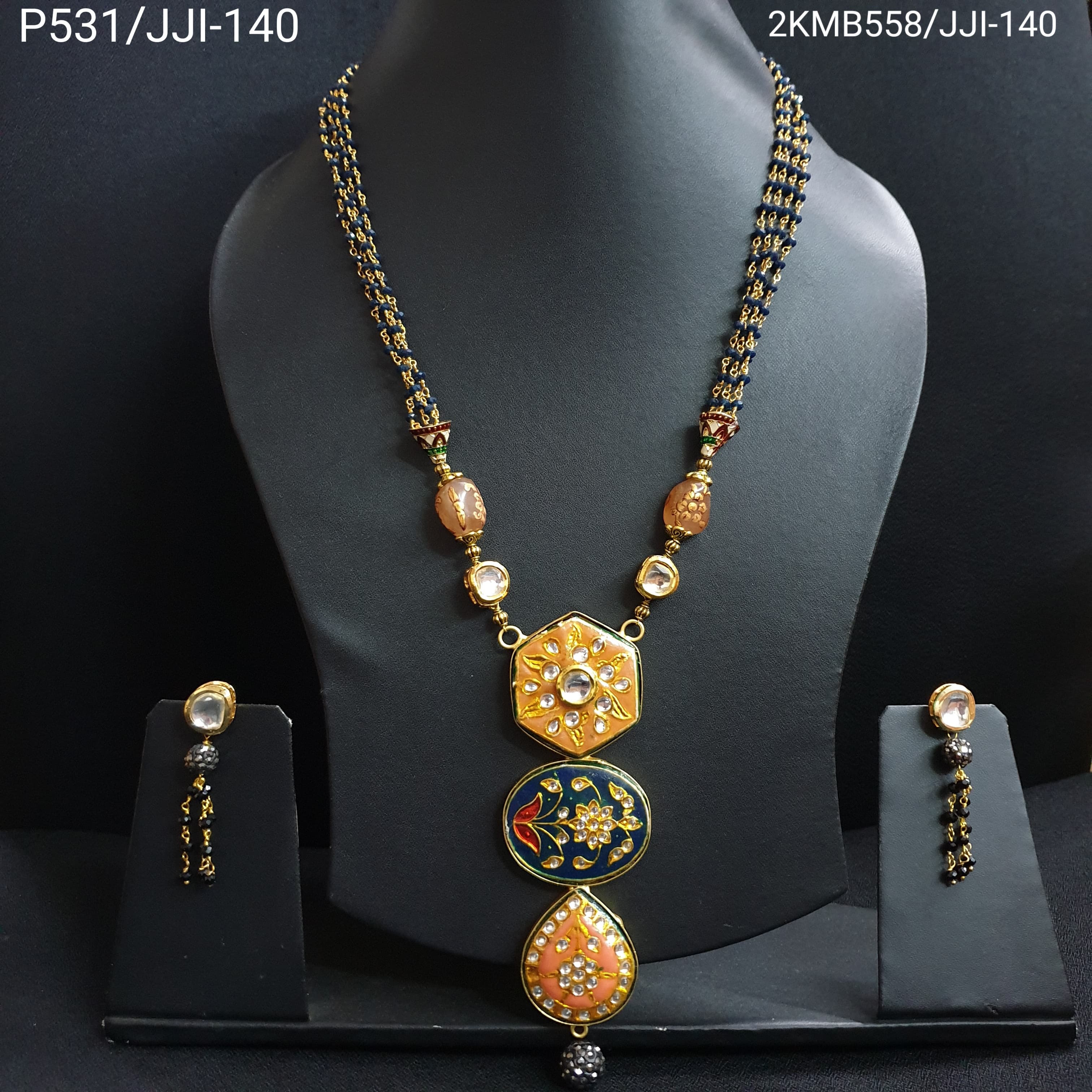 Meenakari Long Pendant Set With Earrings