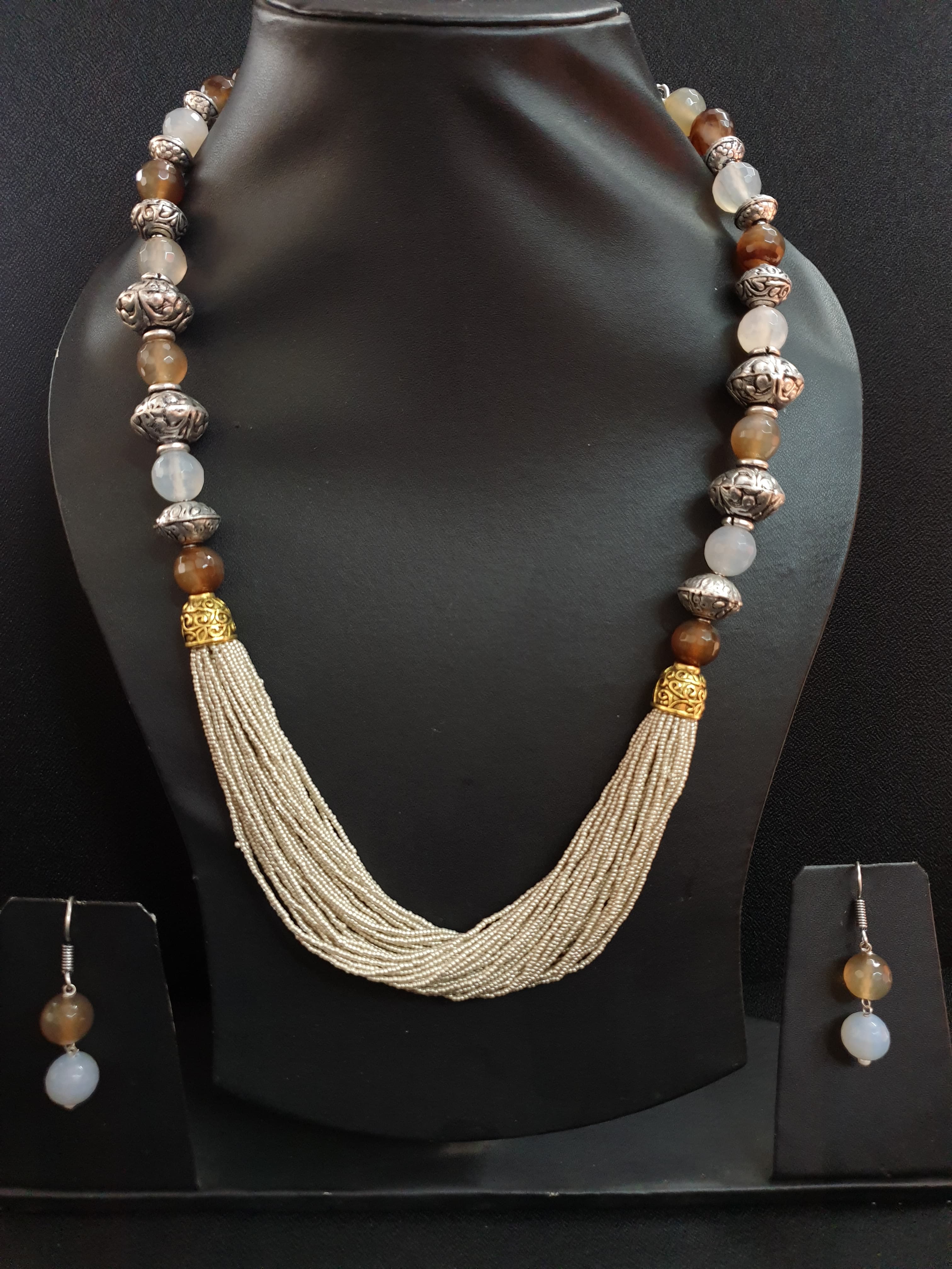 Silver Seed Bead Necklace Set