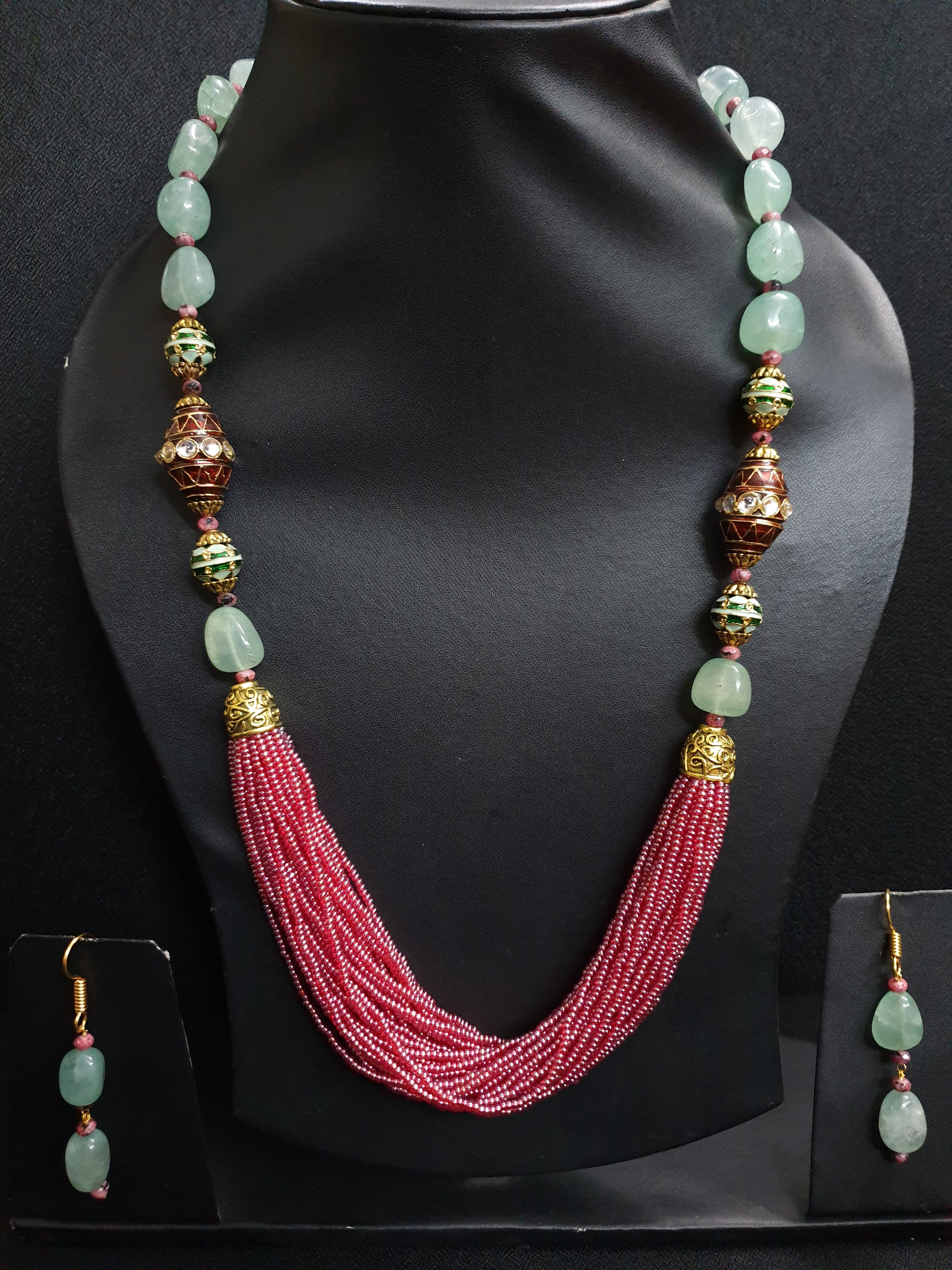Fushcia Seed Beaded Necklace Set