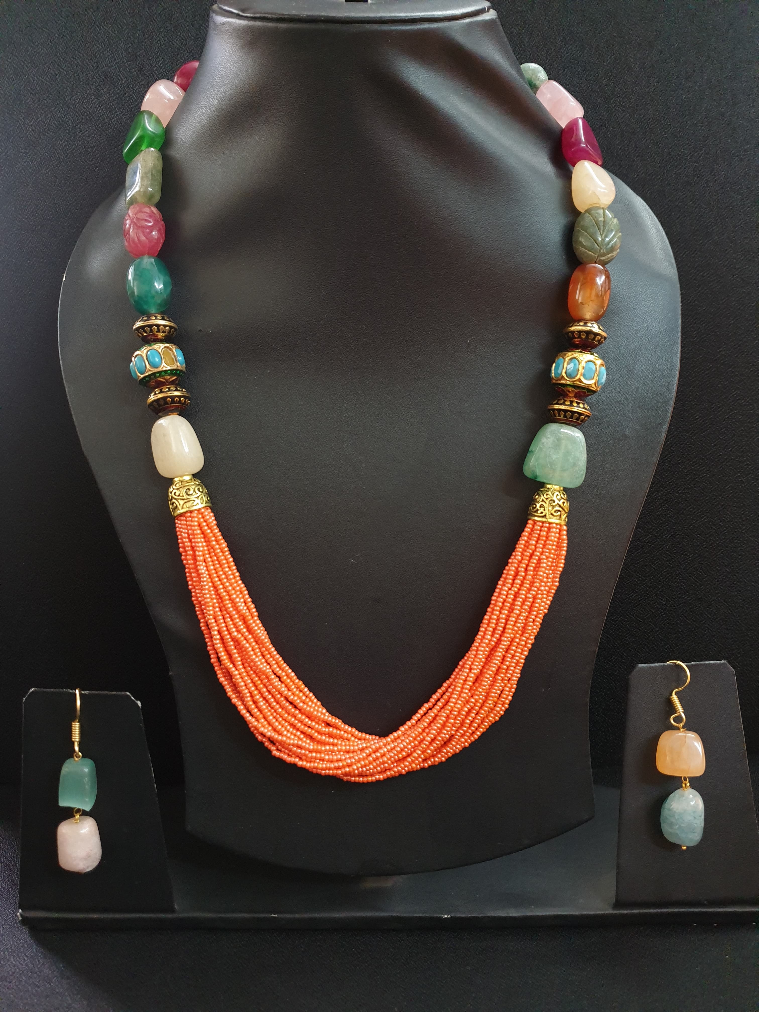 Peach Seed Bead Necklace Set