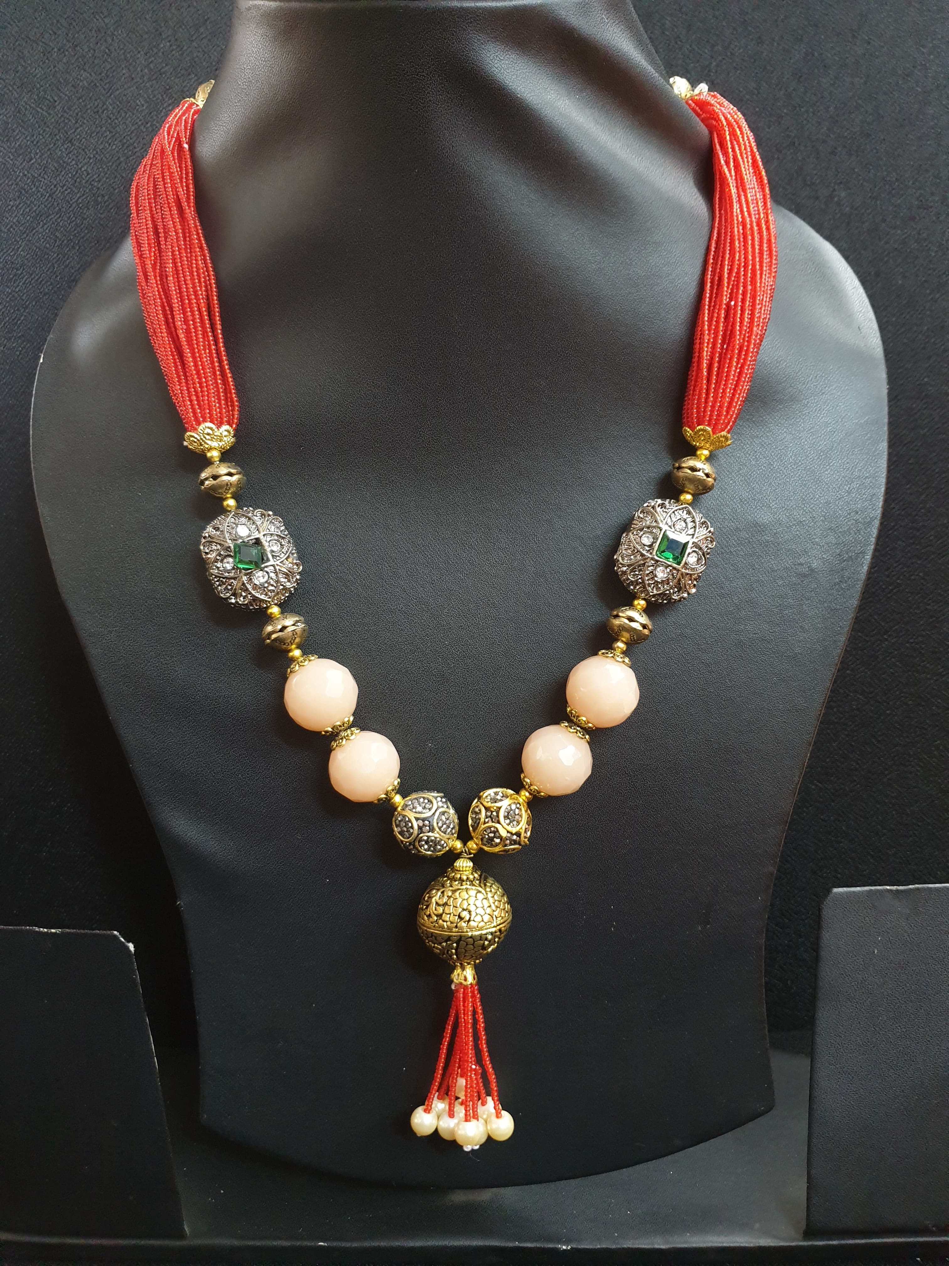 Red Antique Beaded Seed Necklace Set