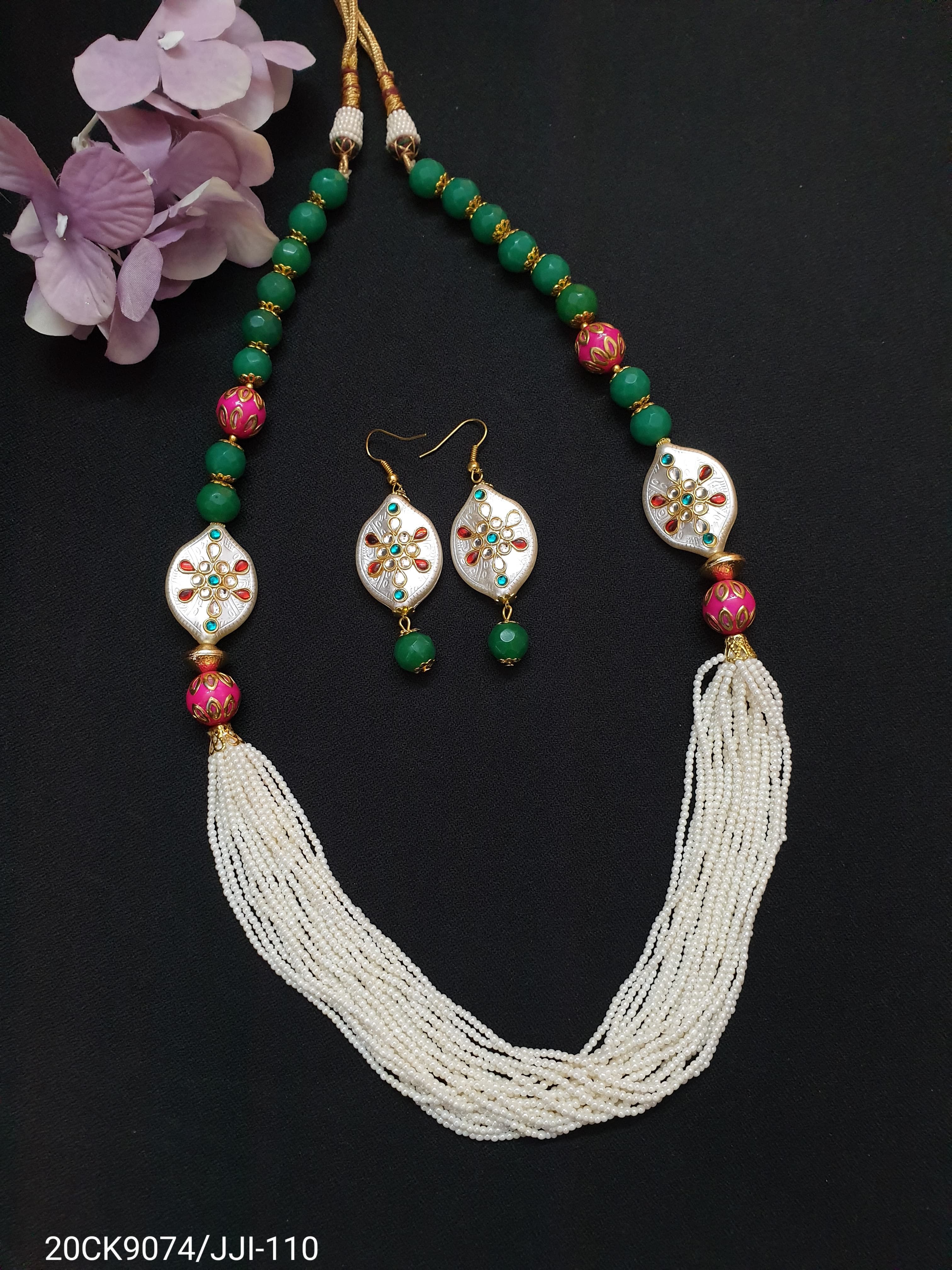 Pearl Kundan Stone Seed Bead Necklace Set