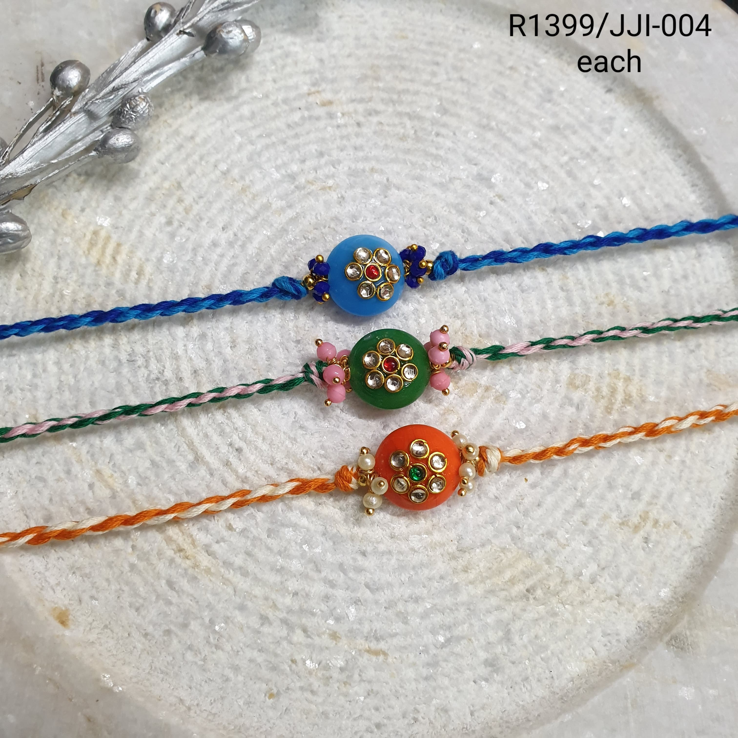 Round Kundan Rakhi  (Pack Of Three)