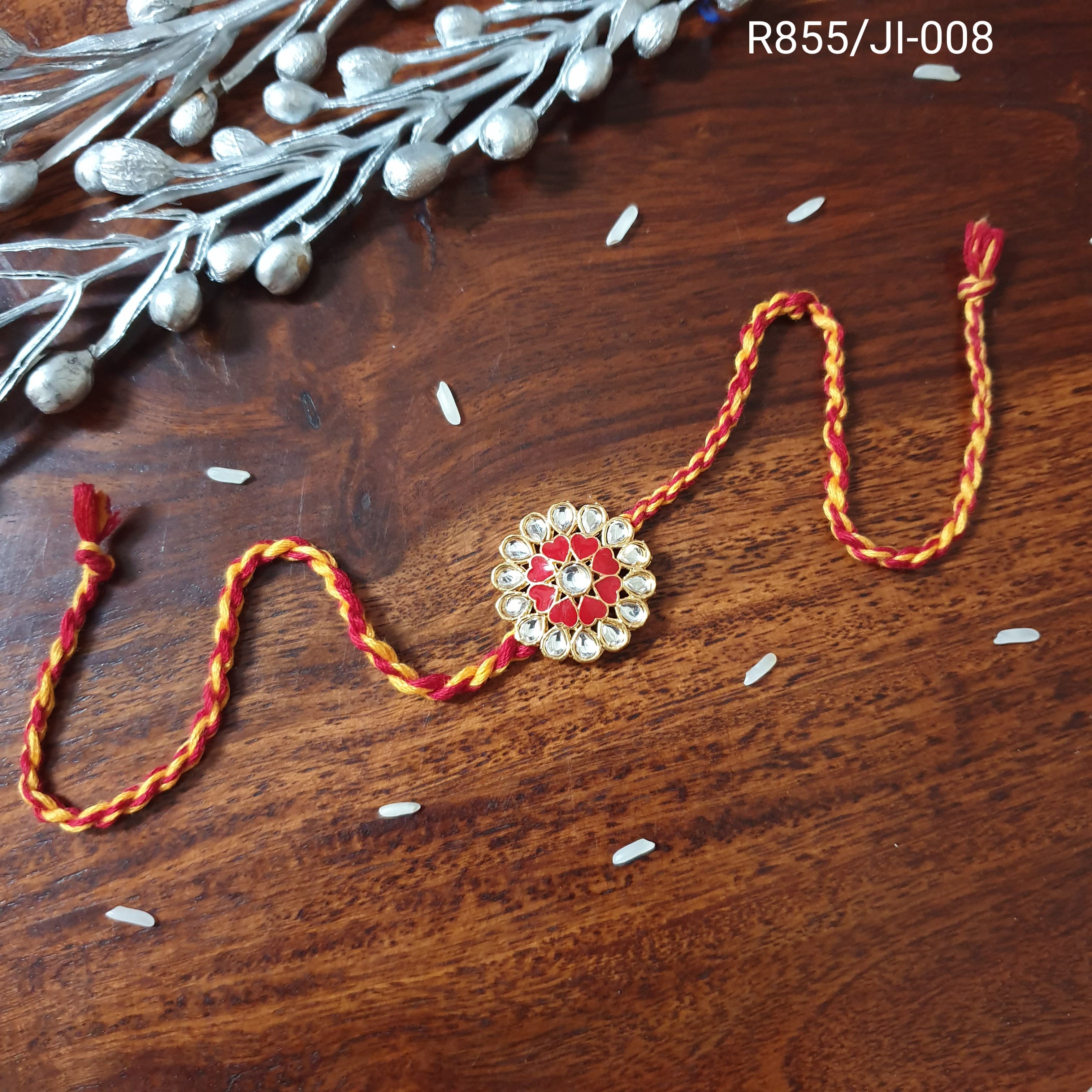 Red Floral Kundan Rakhi (Pack of One)