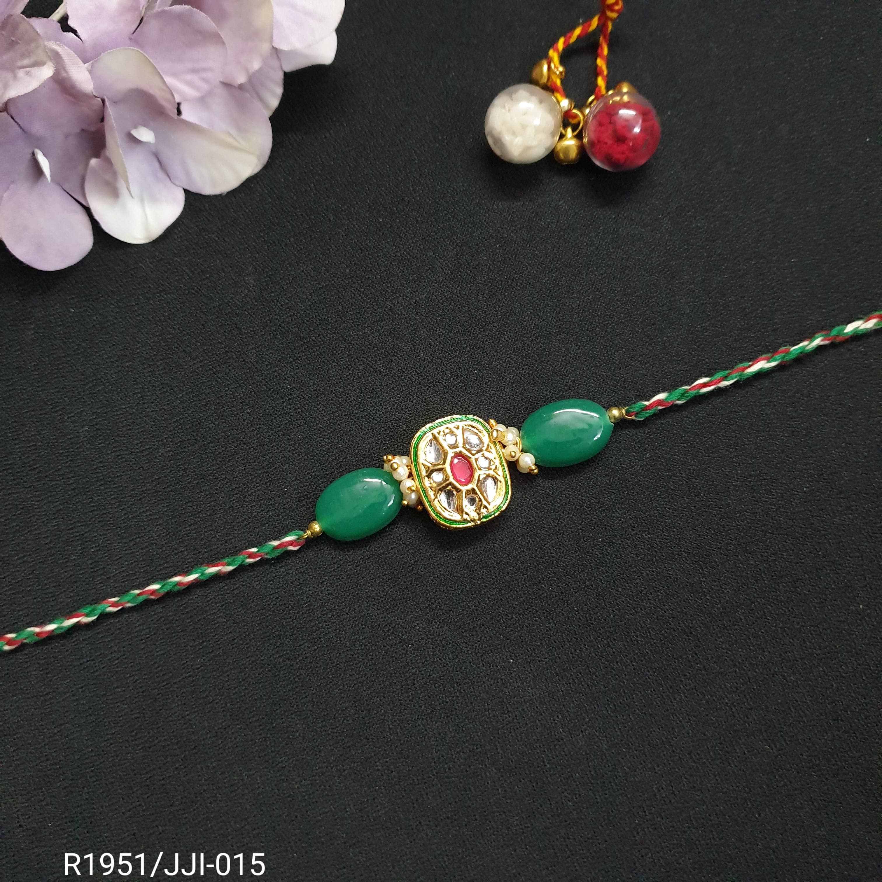 Kundan Green Beaded Rakhi (Pack of One)