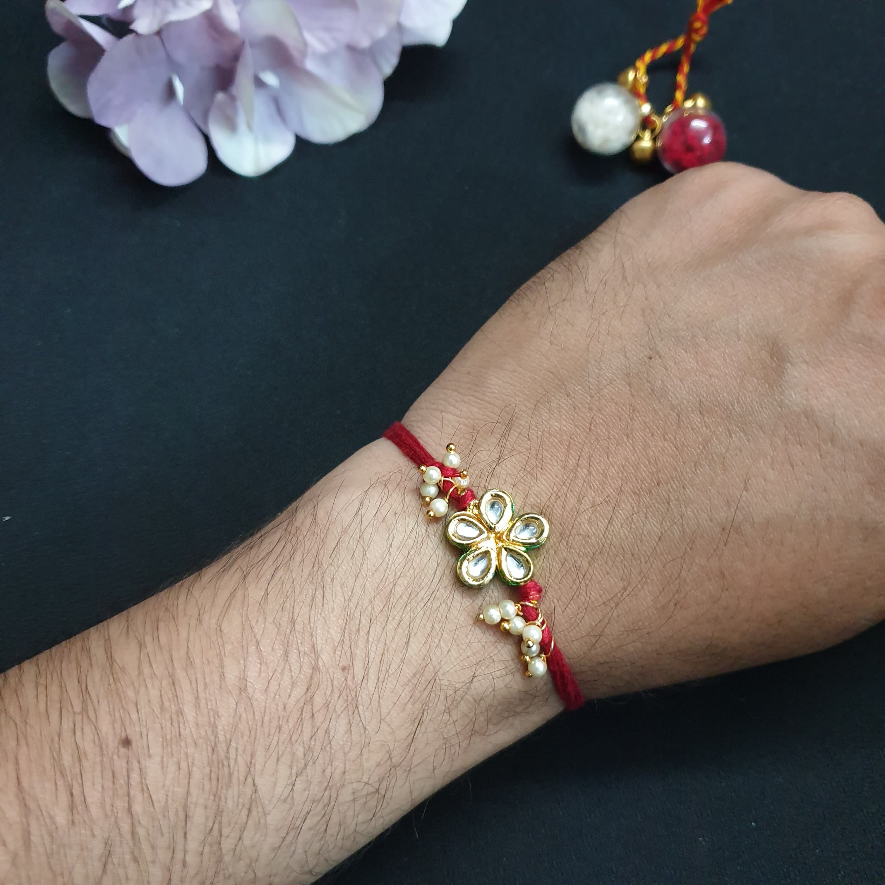 Kundan Floral Pearl Rakhi (Pack of One)