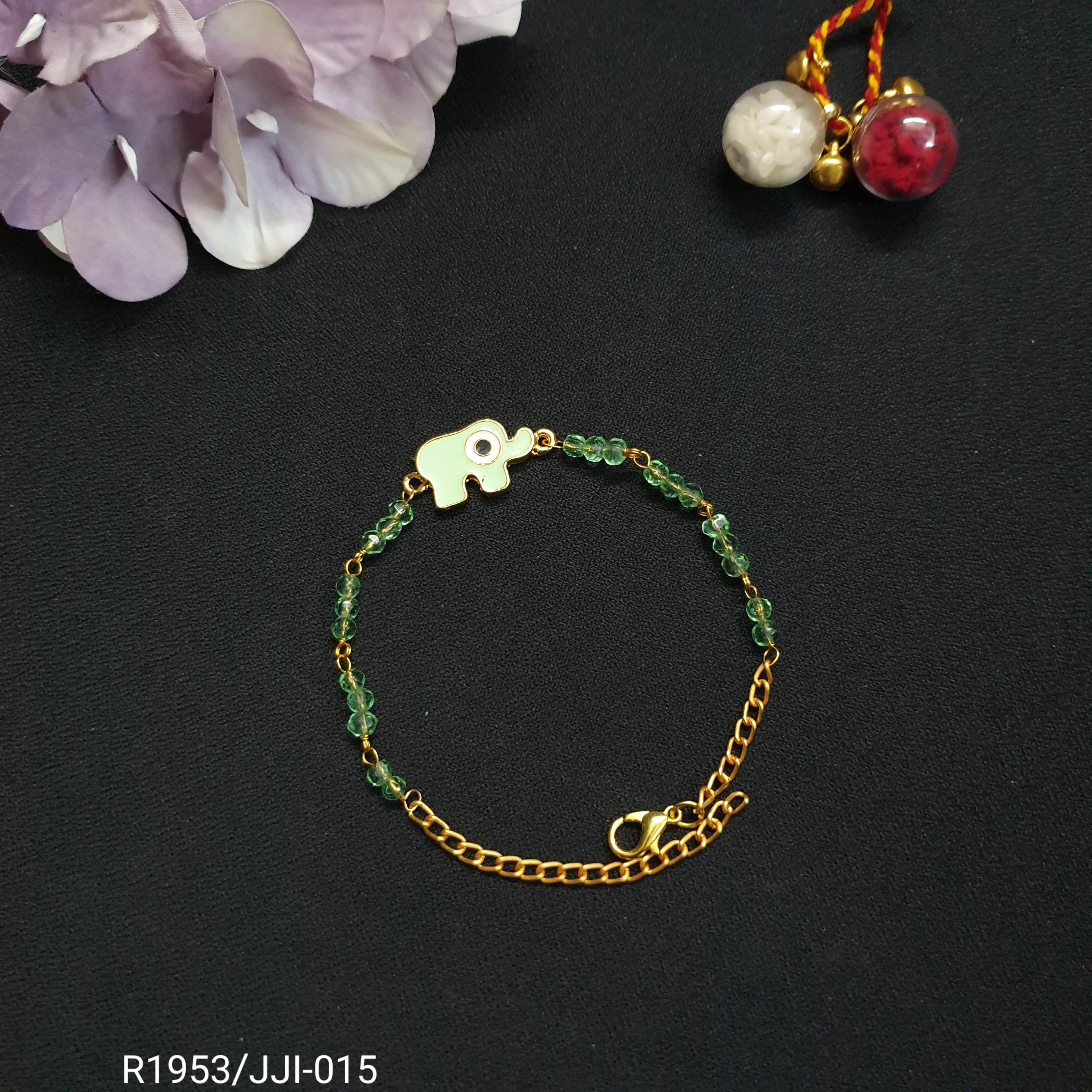 Green Elephant Chain Bracelet Rakhi (Pack of One)