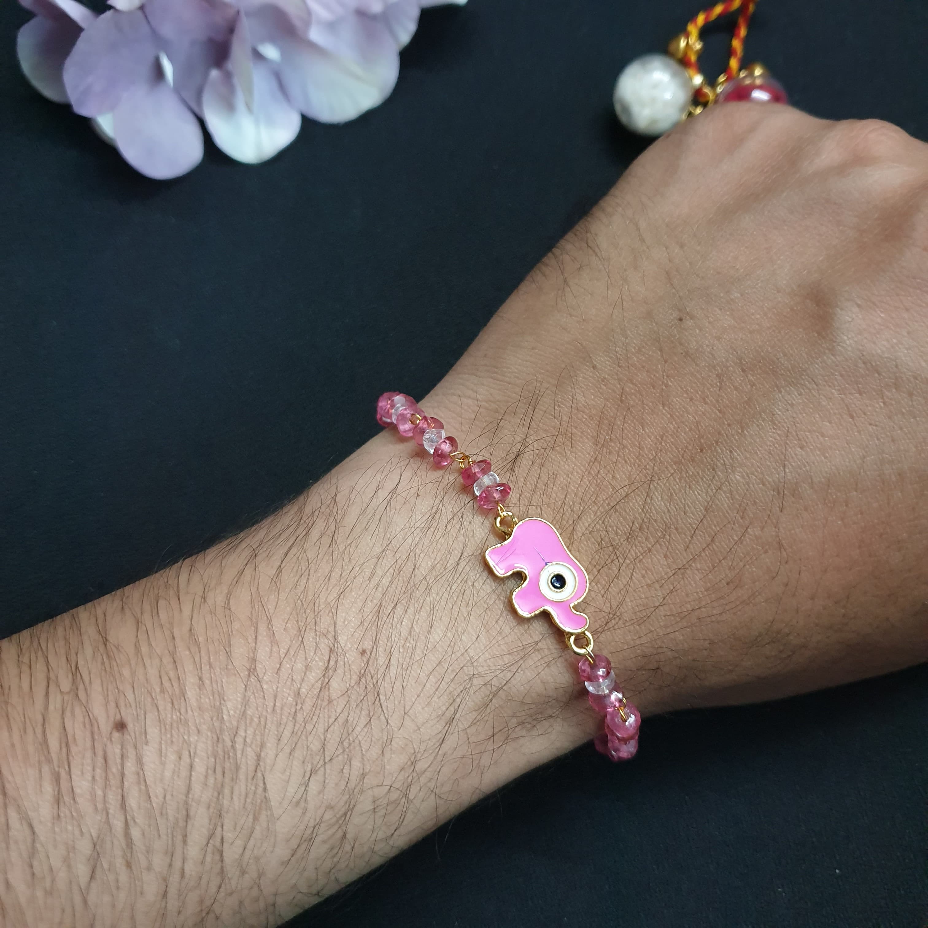 Pink Elephant Chain Bracelet Rakhi (Pack of One)