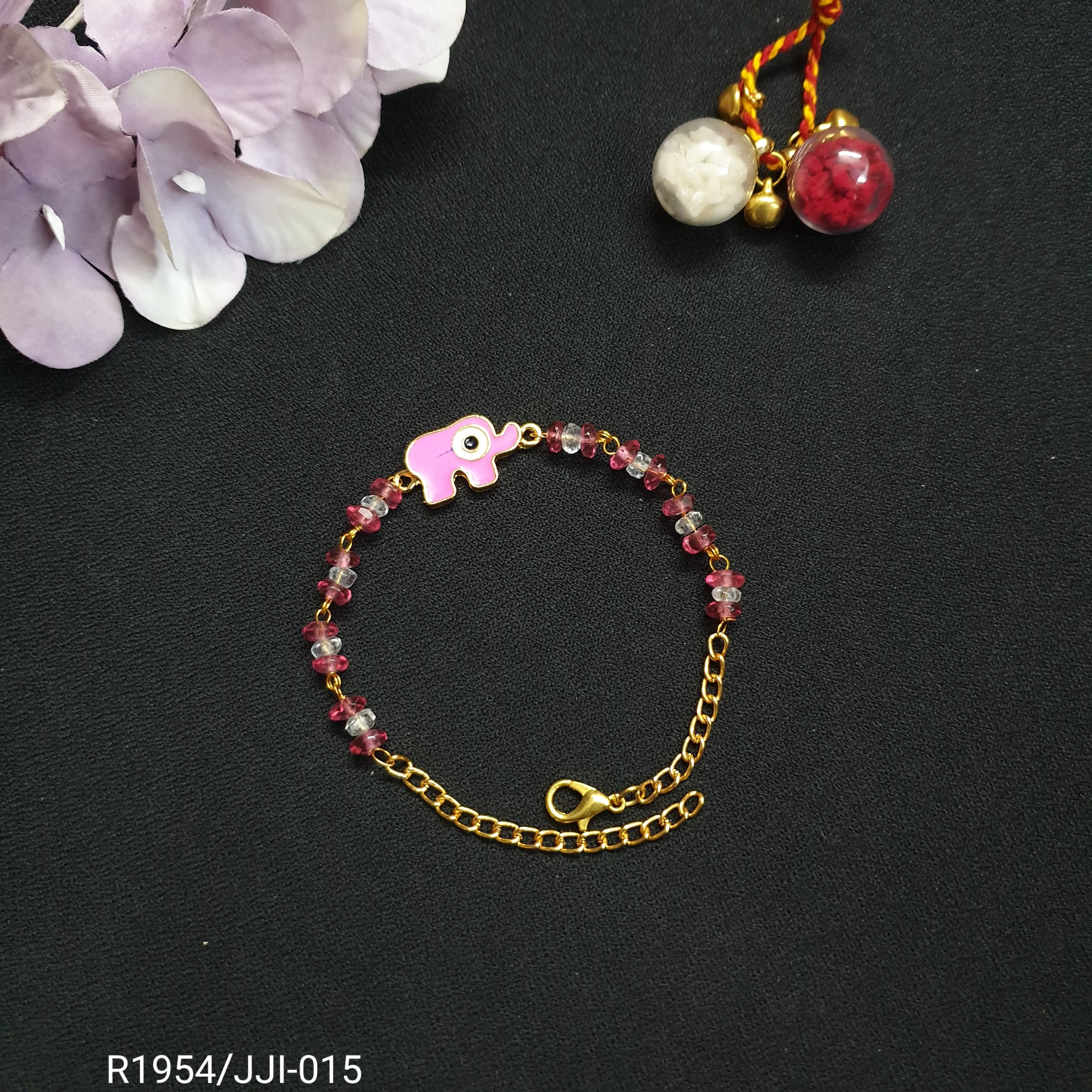 Pink Elephant Chain Bracelet Rakhi (Pack of One)