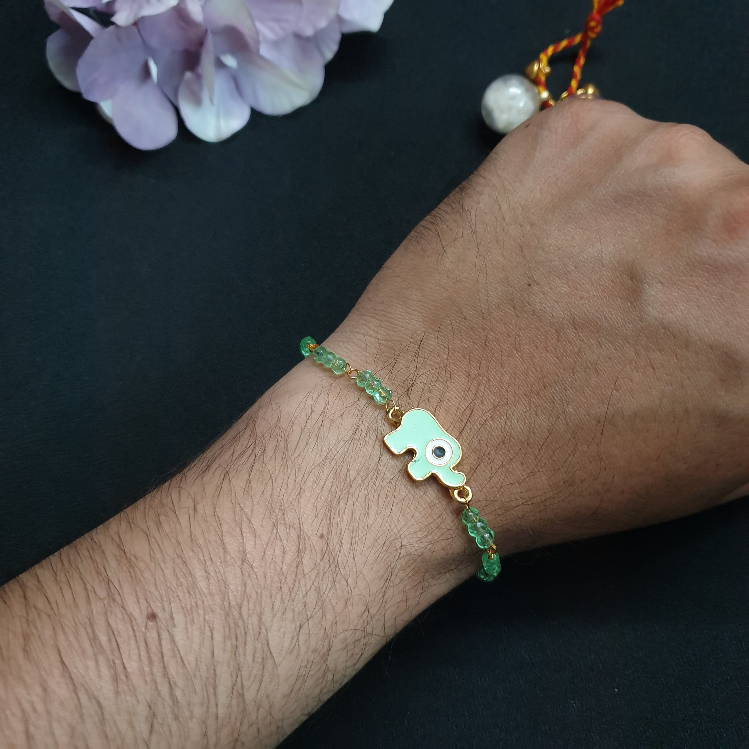 Green Elephant Chain Bracelet Rakhi (Pack of One)