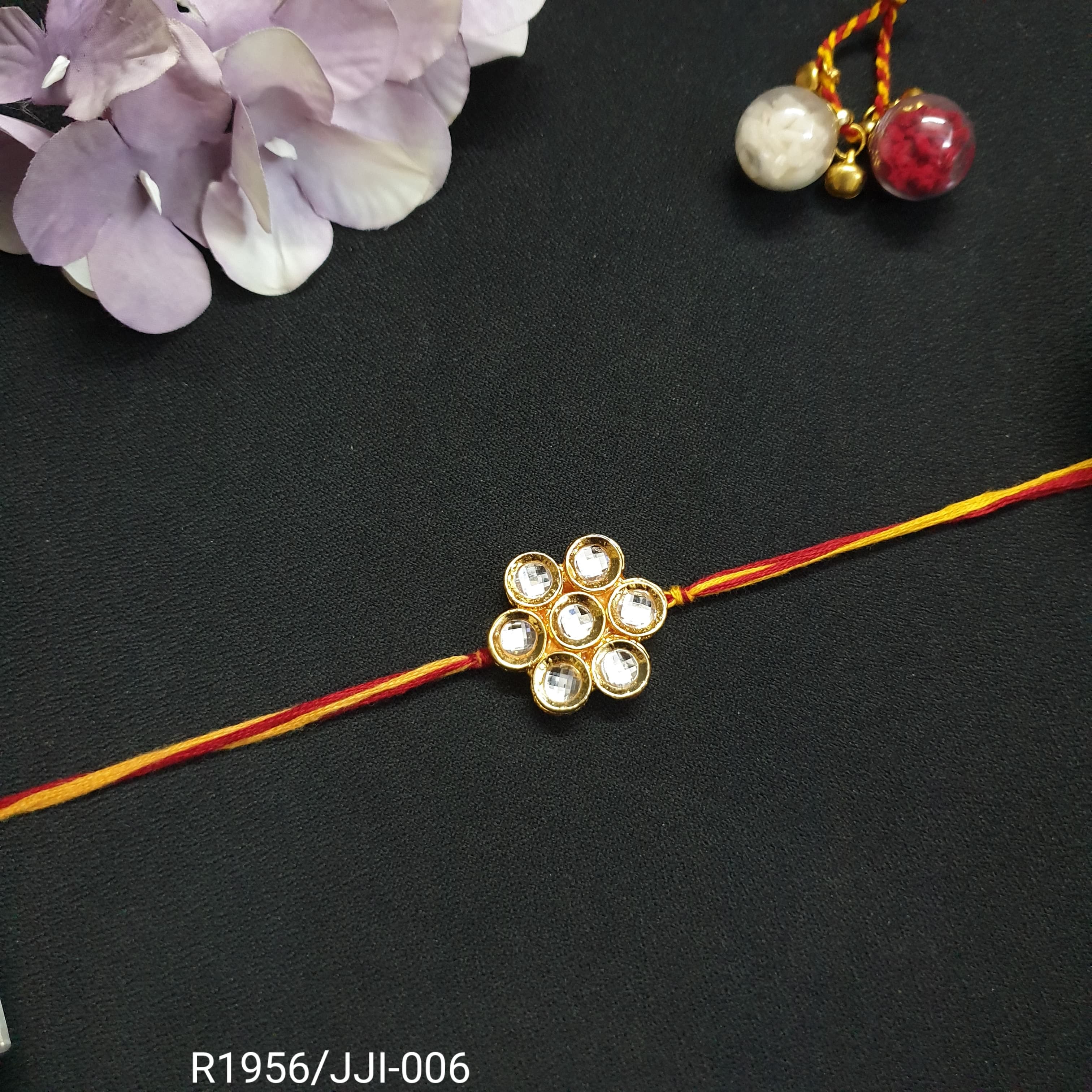Round Kundan Floral Rakhi (Pack of One)
