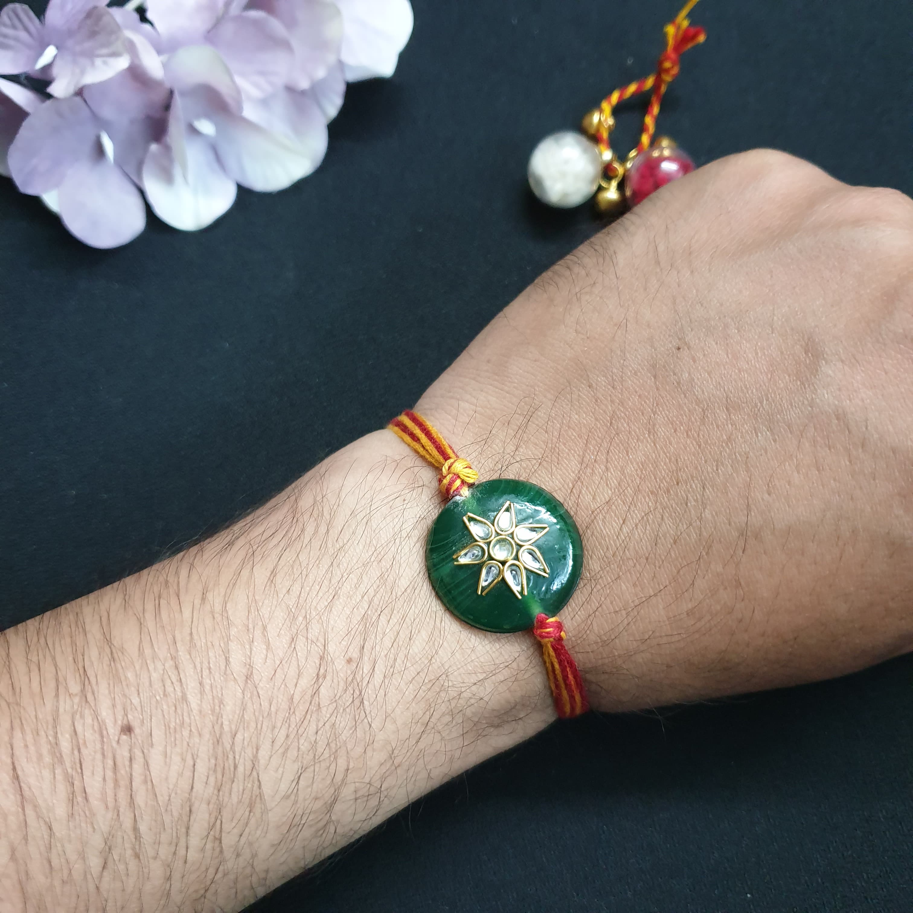 Green Kundan Stone Rakhi (Pack of One)