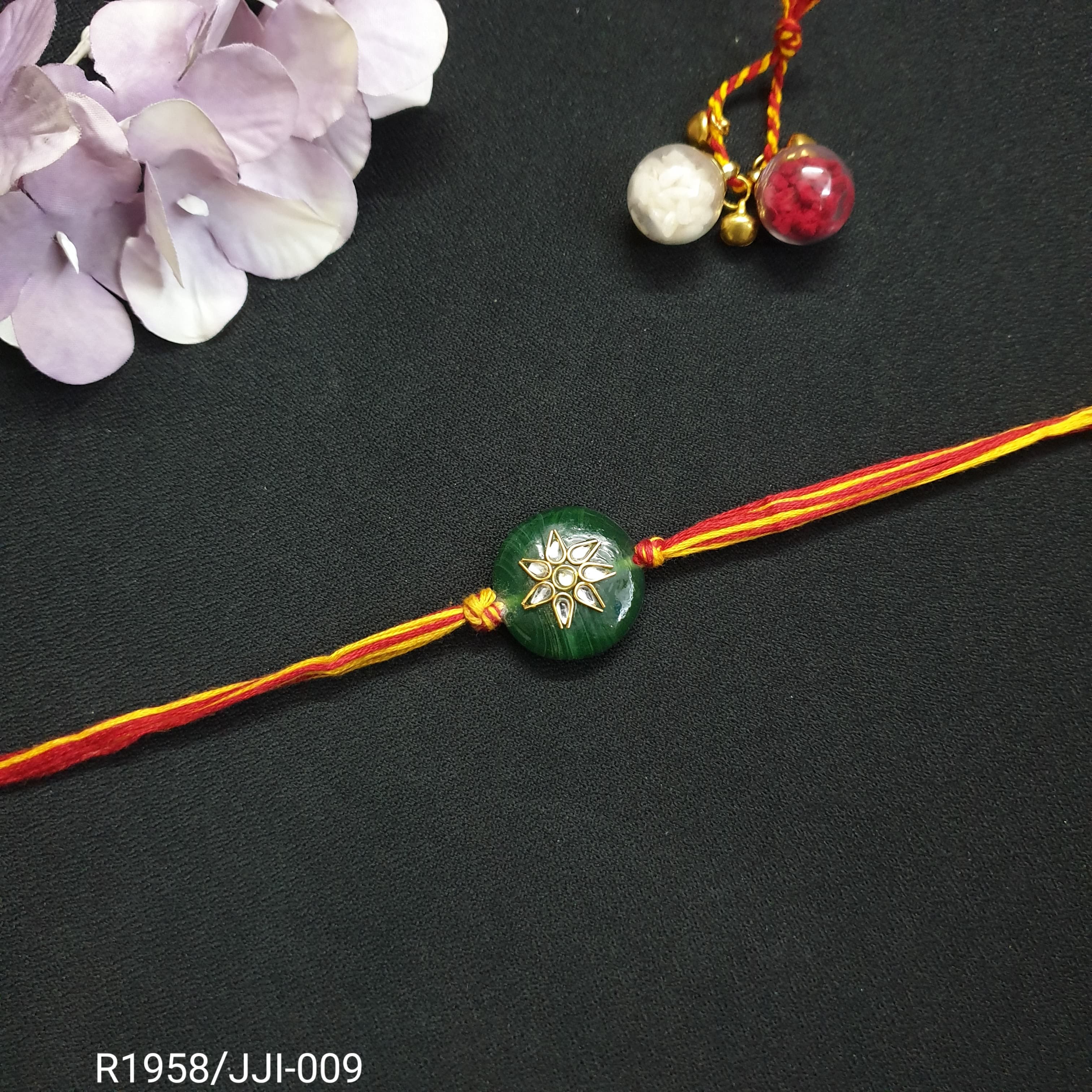 Green Kundan Stone Rakhi (Pack of One)