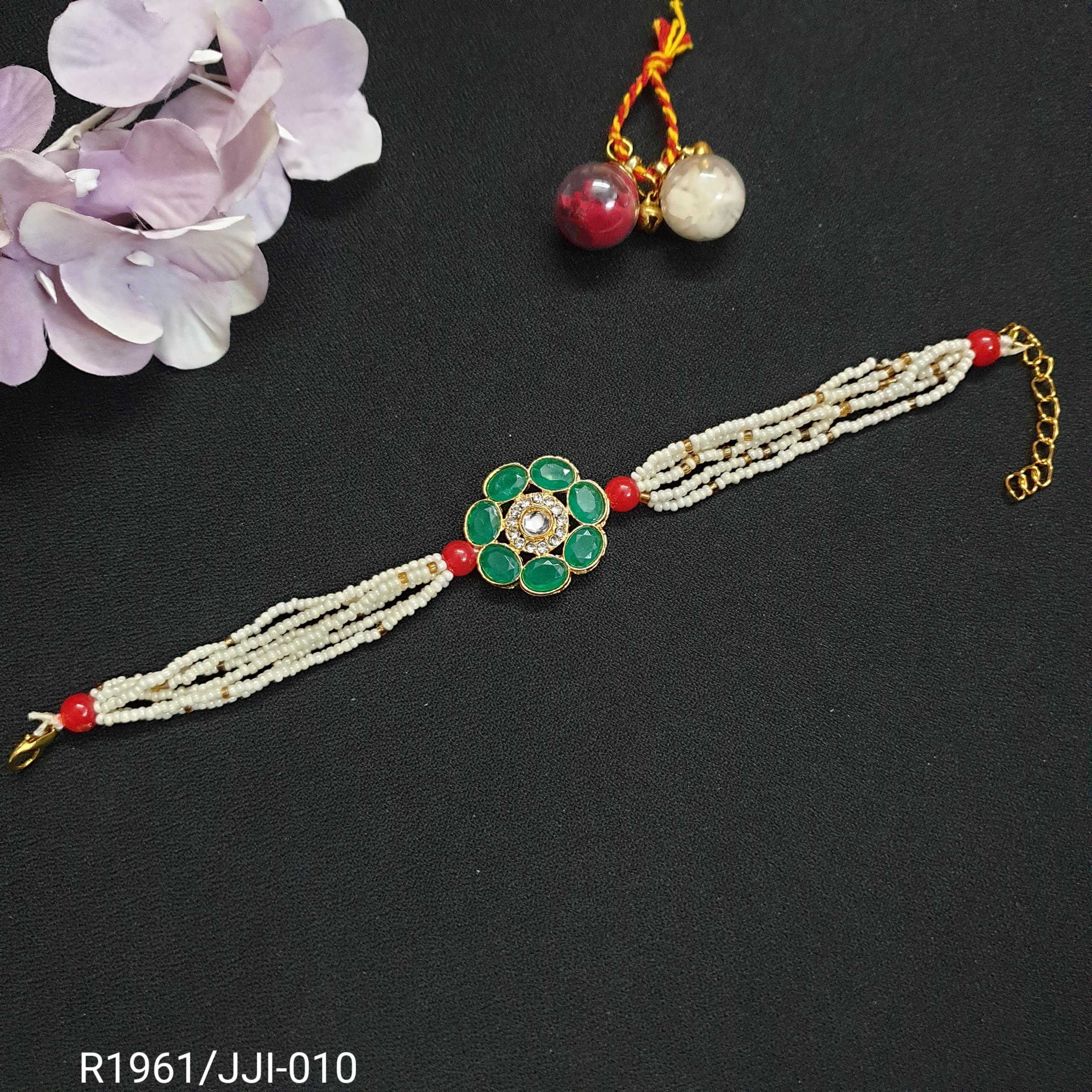 Green Stone Pearl Seed Bead Bracelet (Pack of One)