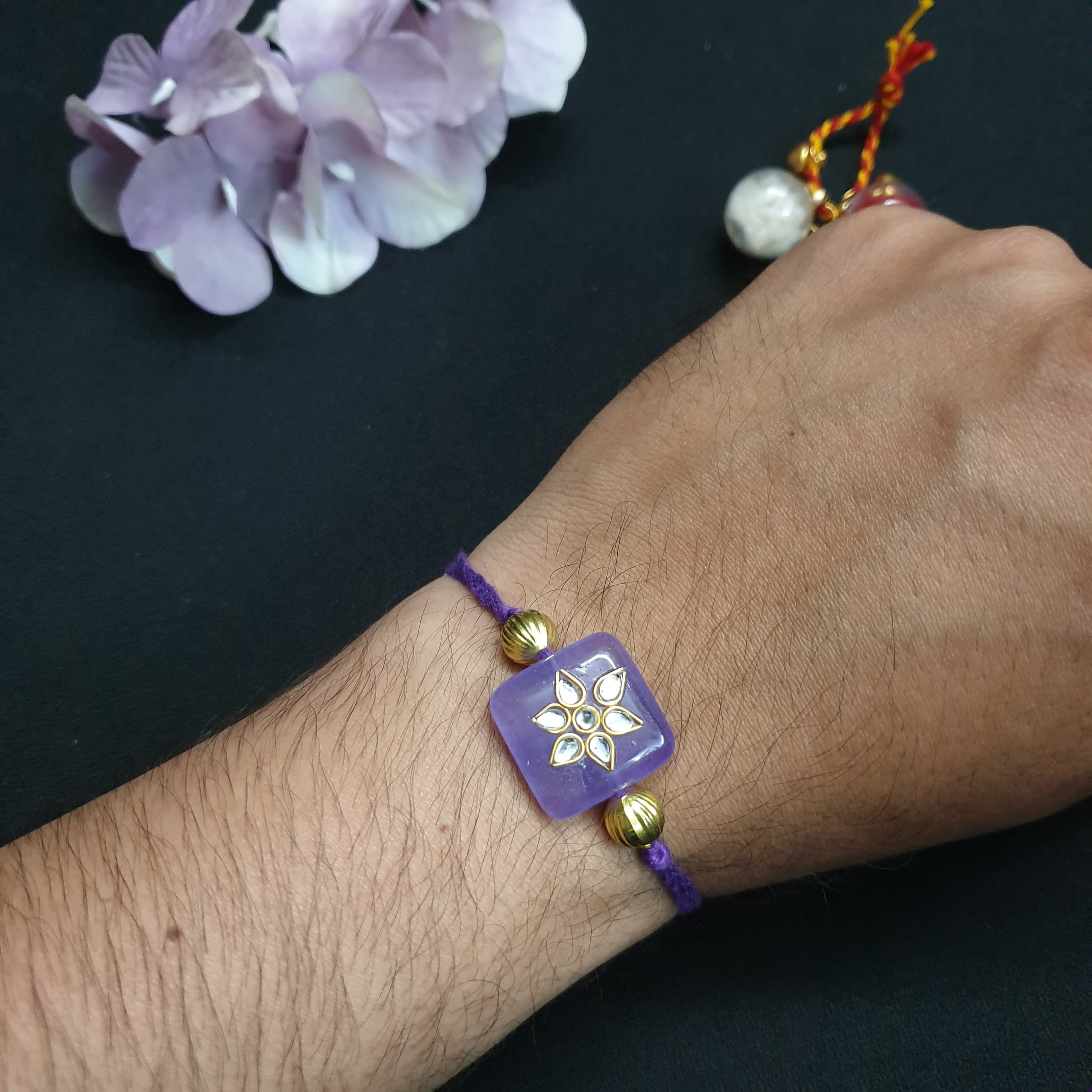 Purple Kundan Stone Rakhi (Pack of One)