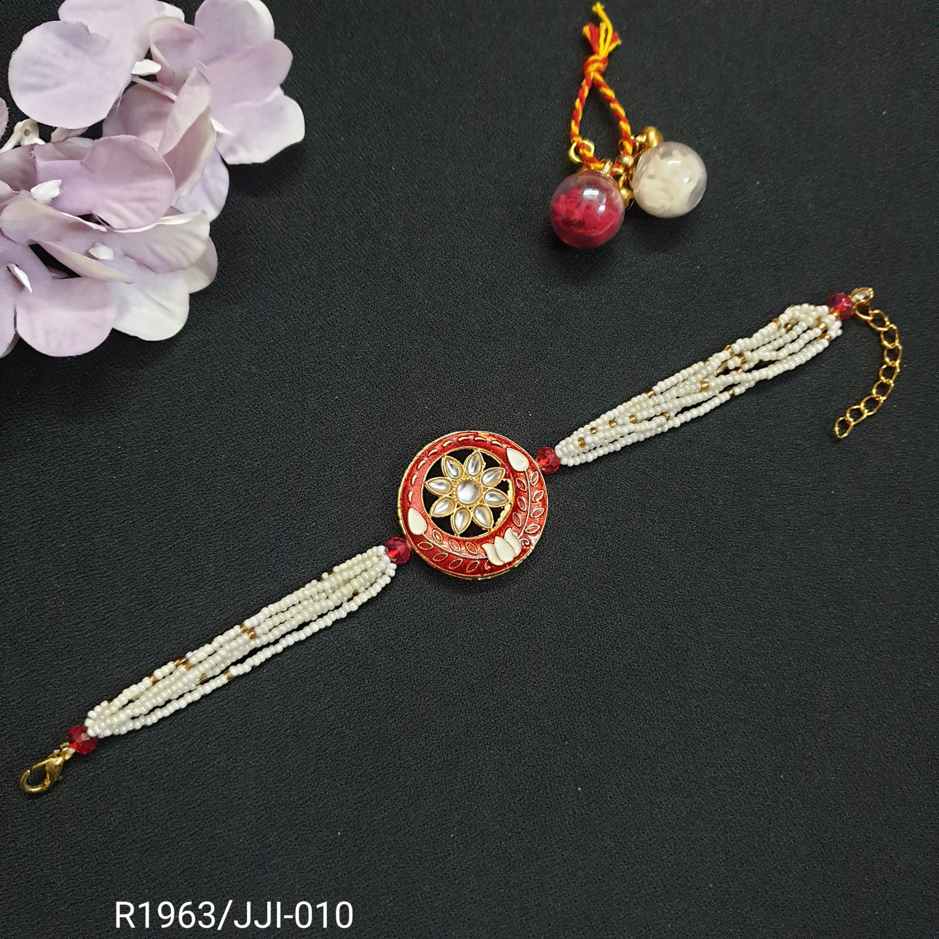 Red Meenakari Pearl Seed Bead Bracelet (Pack of One)