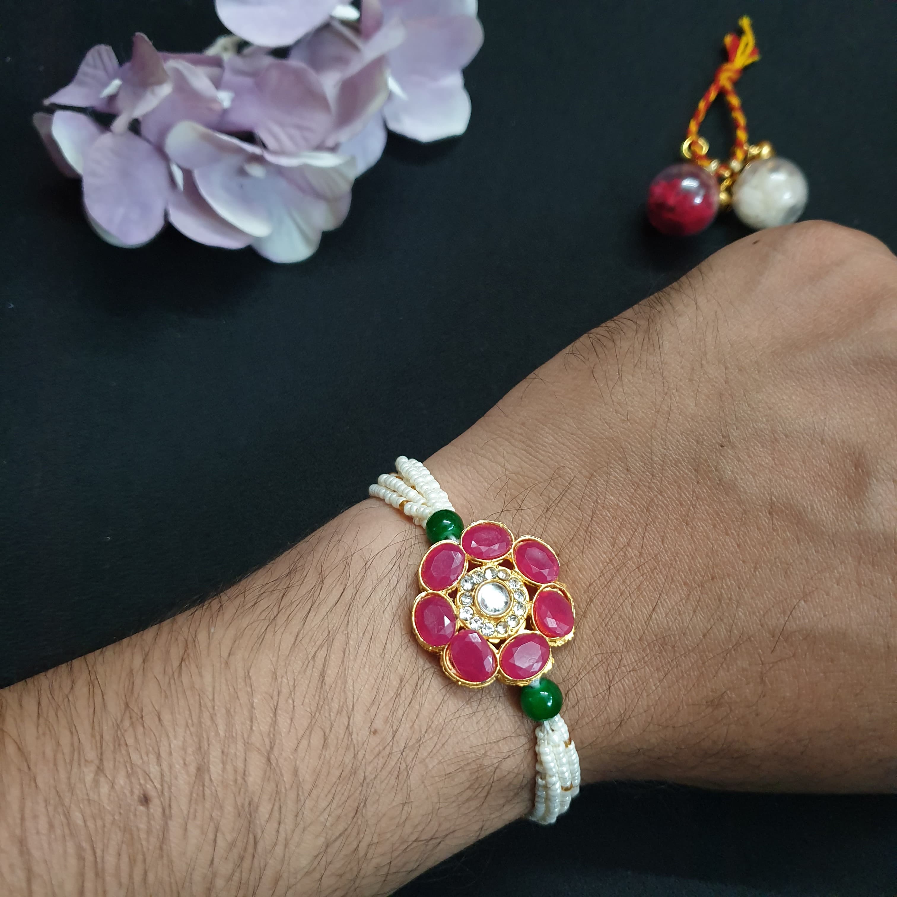 Red Stone Pearl Seed Bead Bracelet (Pack of One)