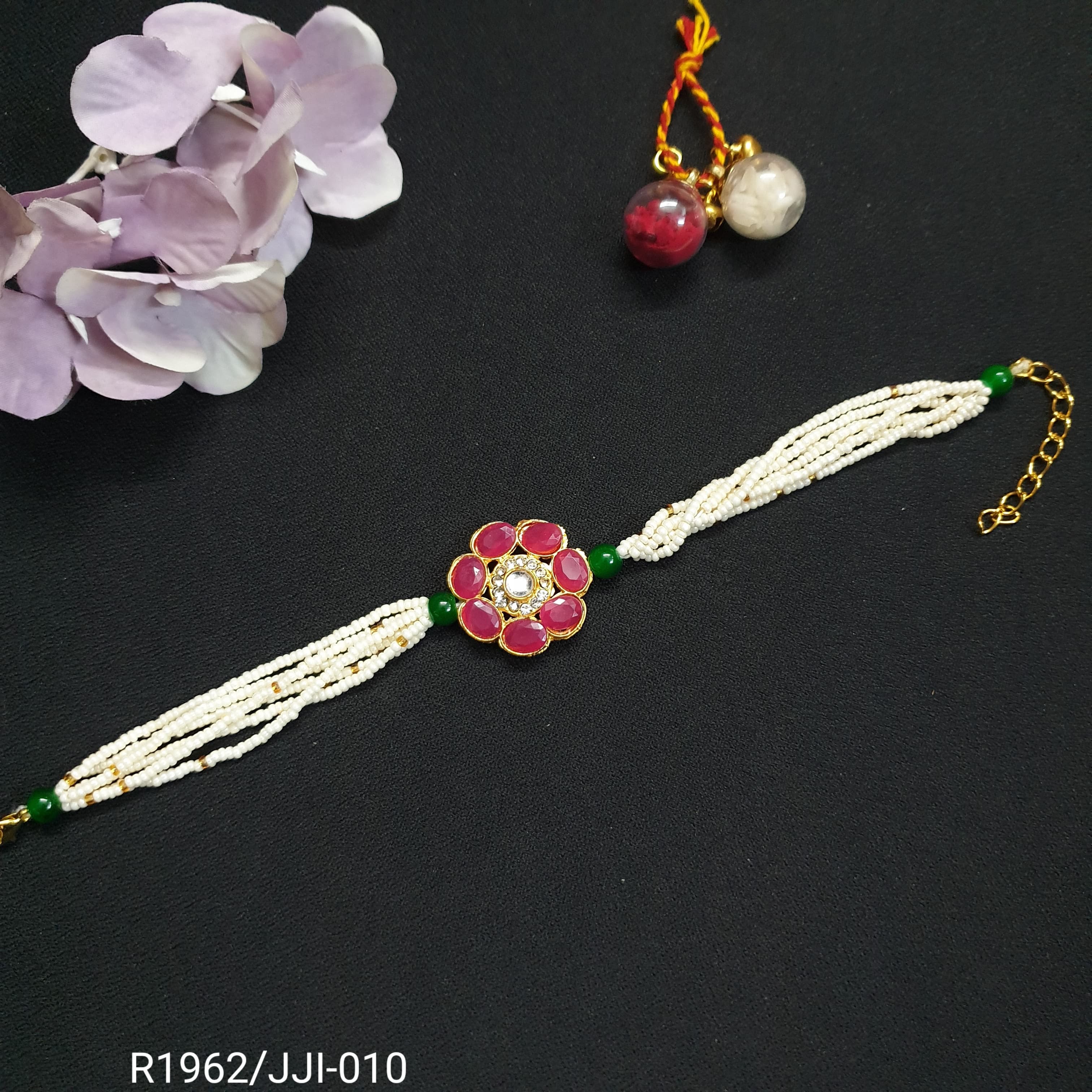 Red Stone Pearl Seed Bead Bracelet (Pack of One)
