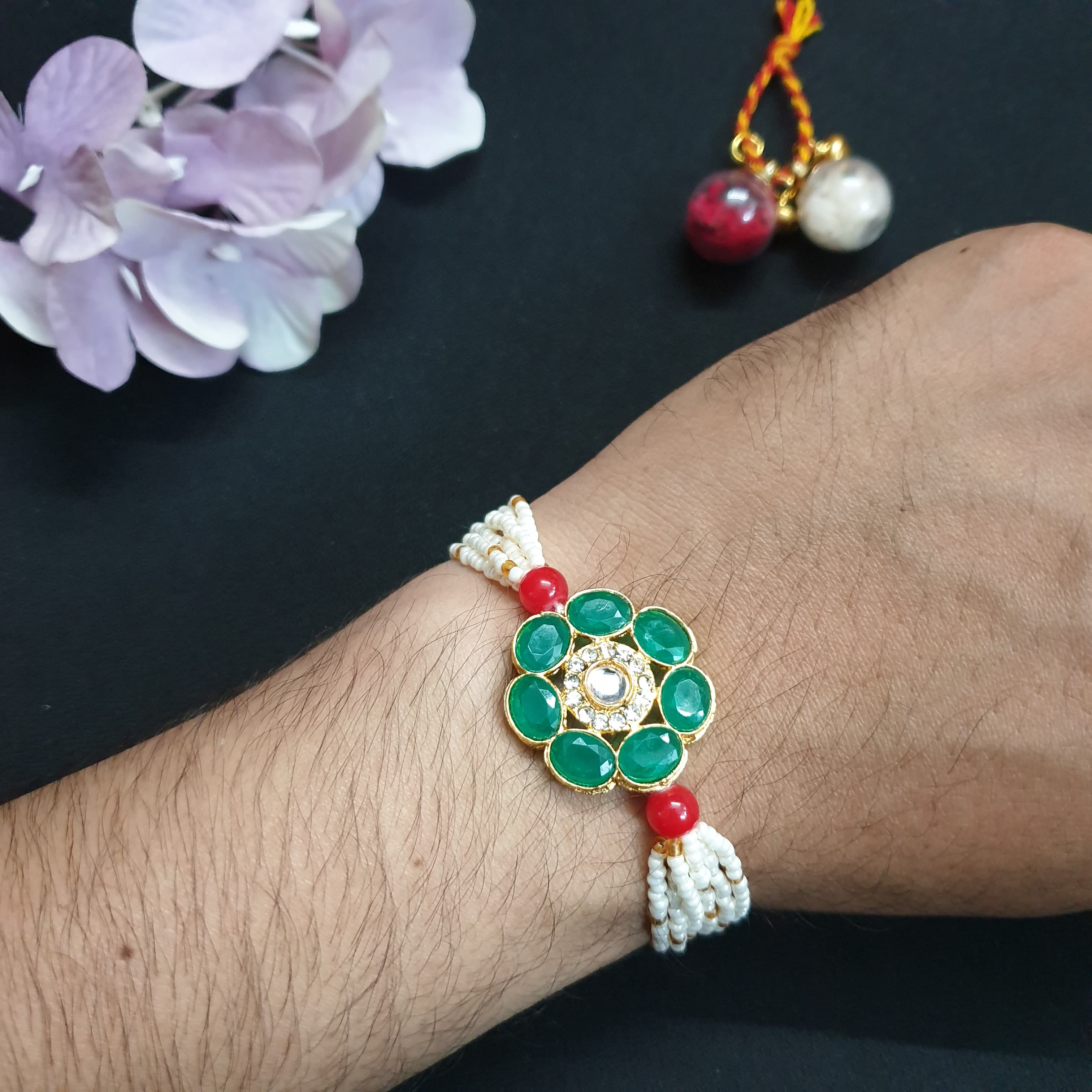 Green Stone Pearl Seed Bead Bracelet (Pack of One)