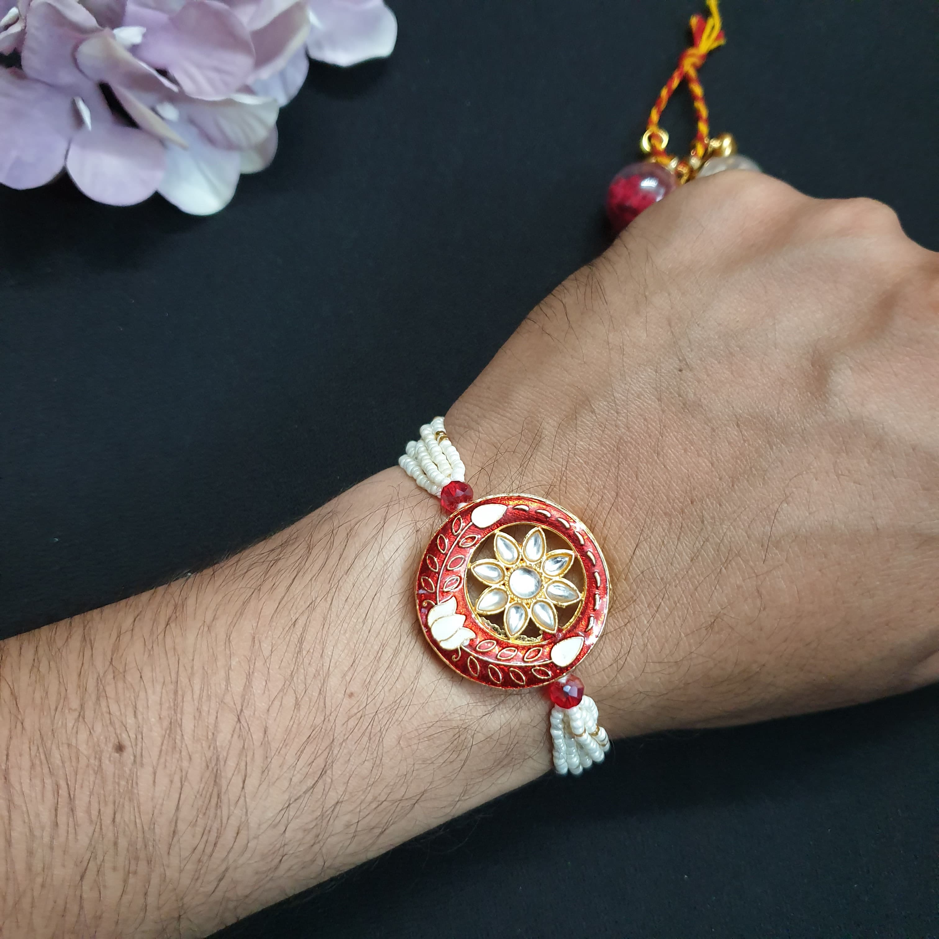 Red Meenakari Pearl Seed Bead Bracelet (Pack of One)