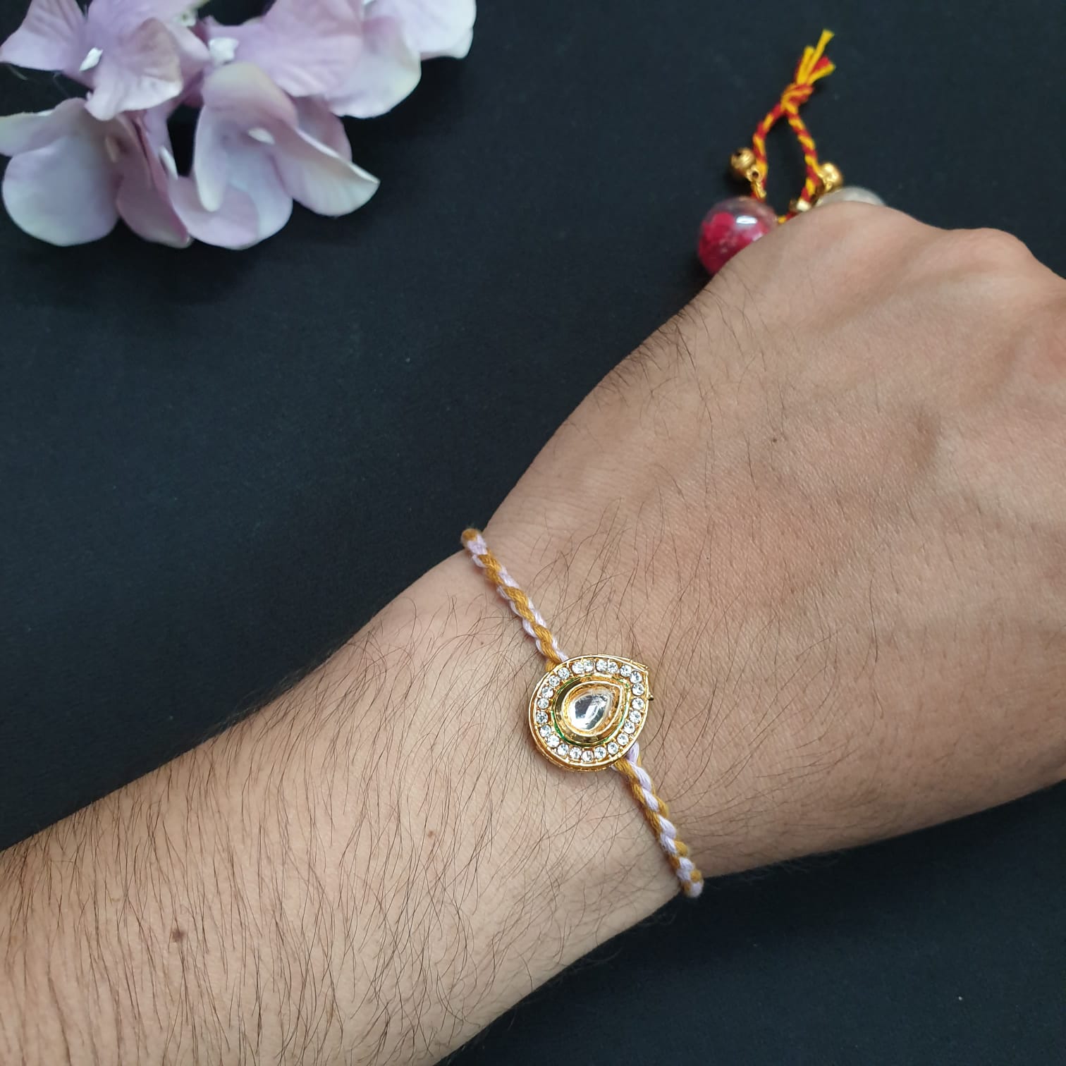 Beige Kundan Drop Rakhi (Pack of One)