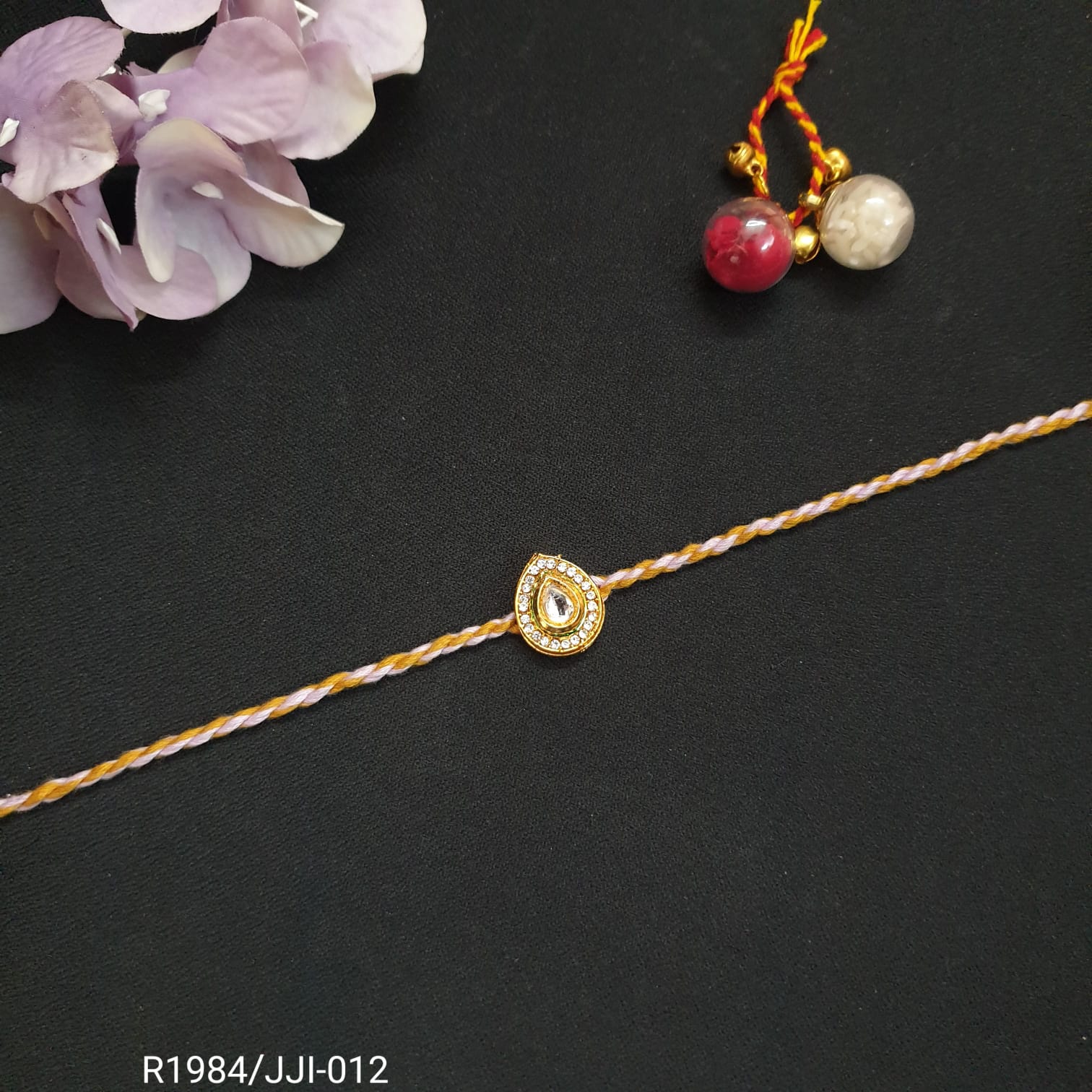 Beige Kundan Drop Rakhi (Pack of One)