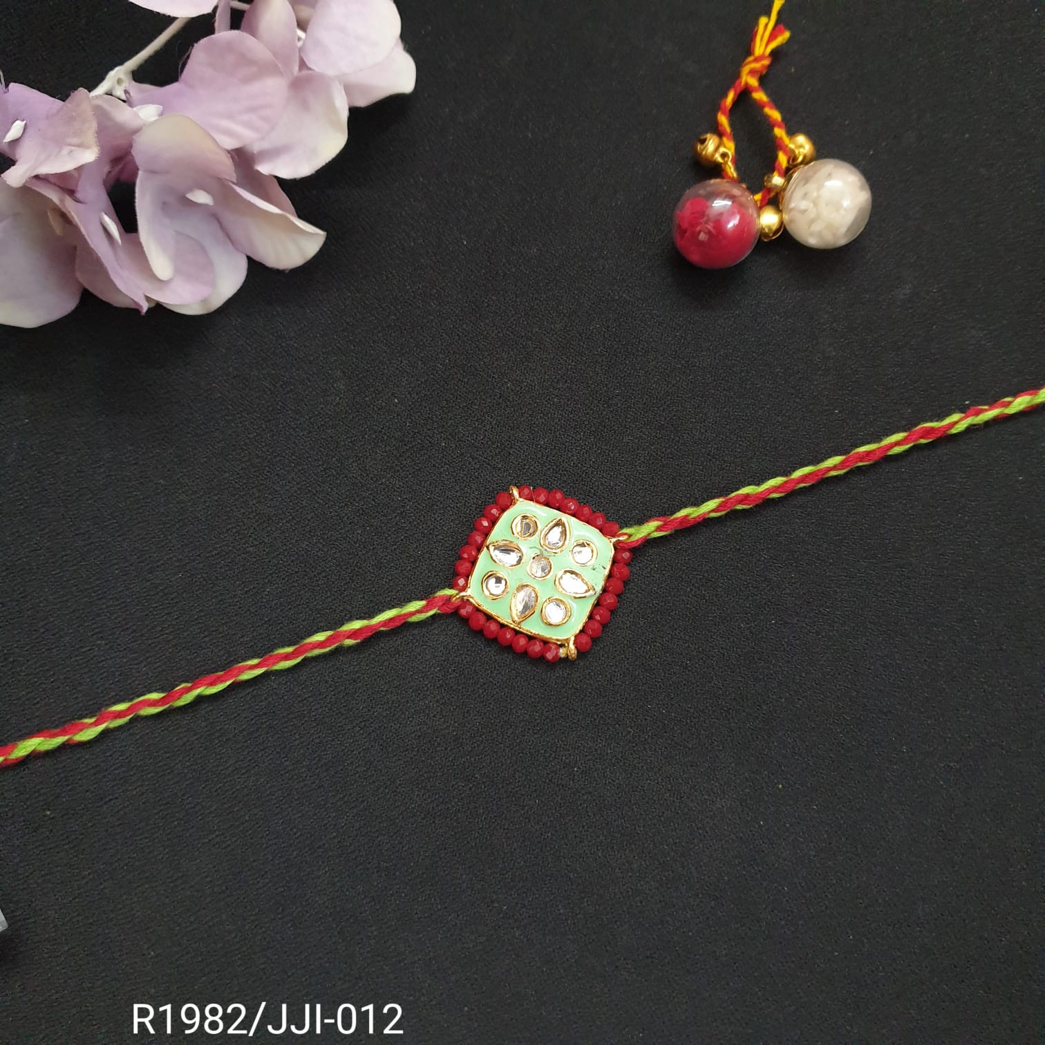 Sea Green Kundan Stone Meenakari Rakhi (Pack of One)