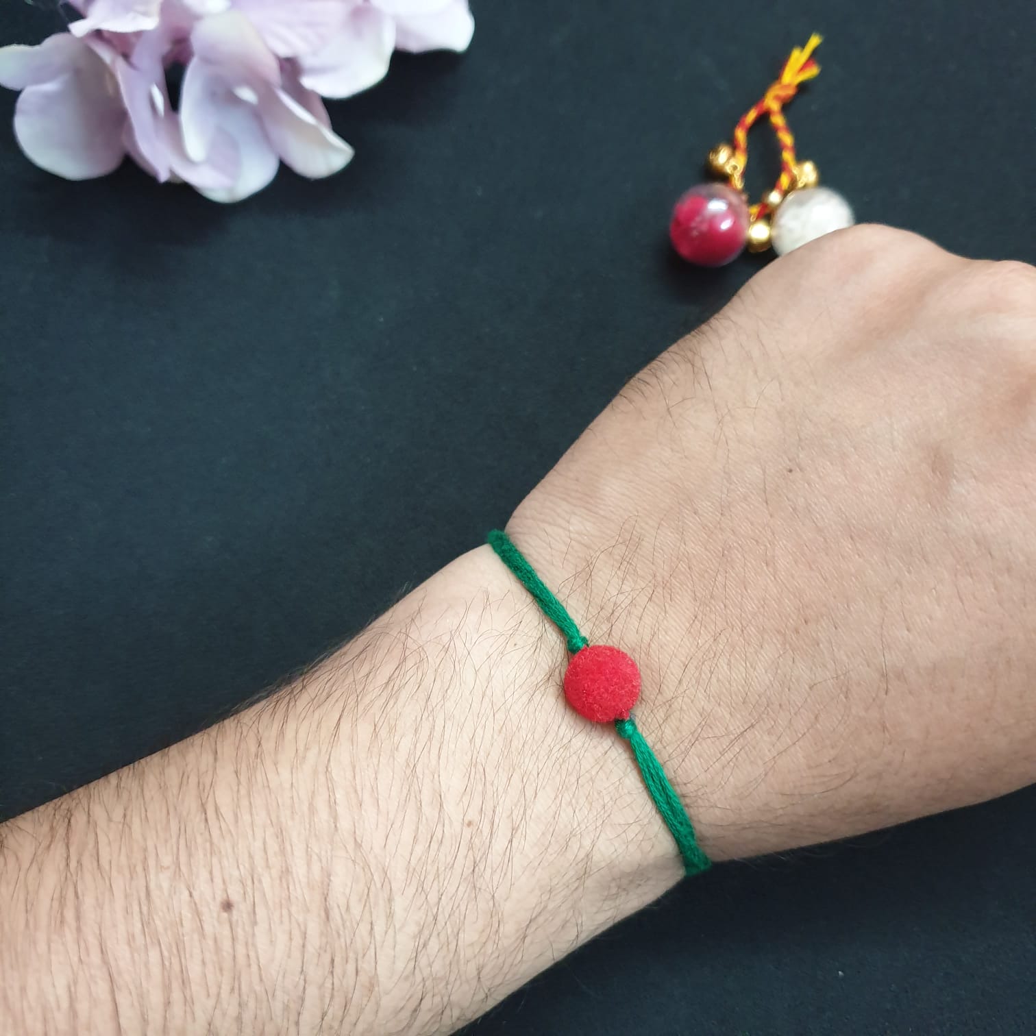 Red Velvet Beaded Rakhi (Pack of One)
