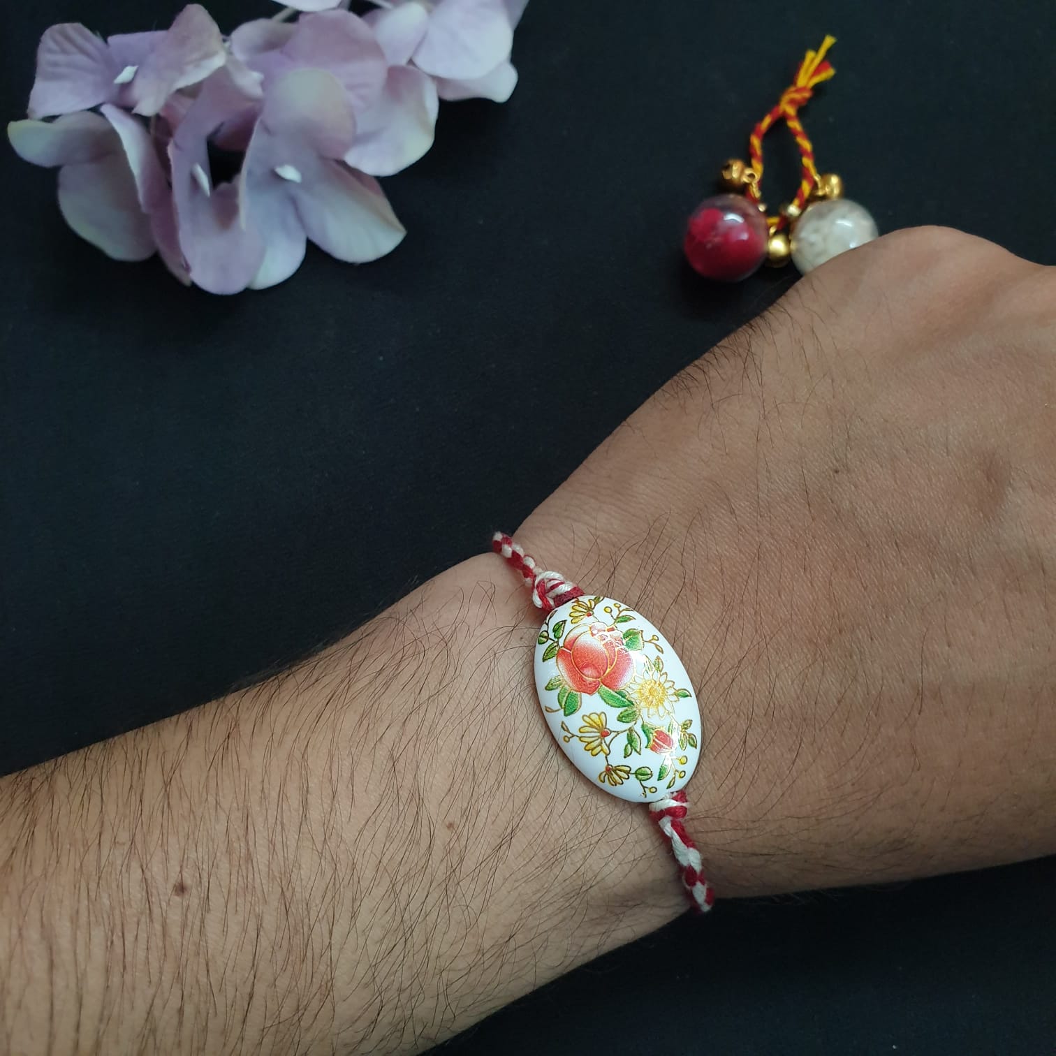 White Beaded Floral Rakhi (Pack of One)