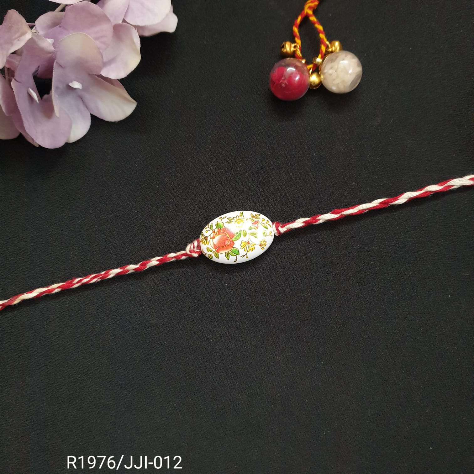 White Beaded Floral Rakhi (Pack of One)