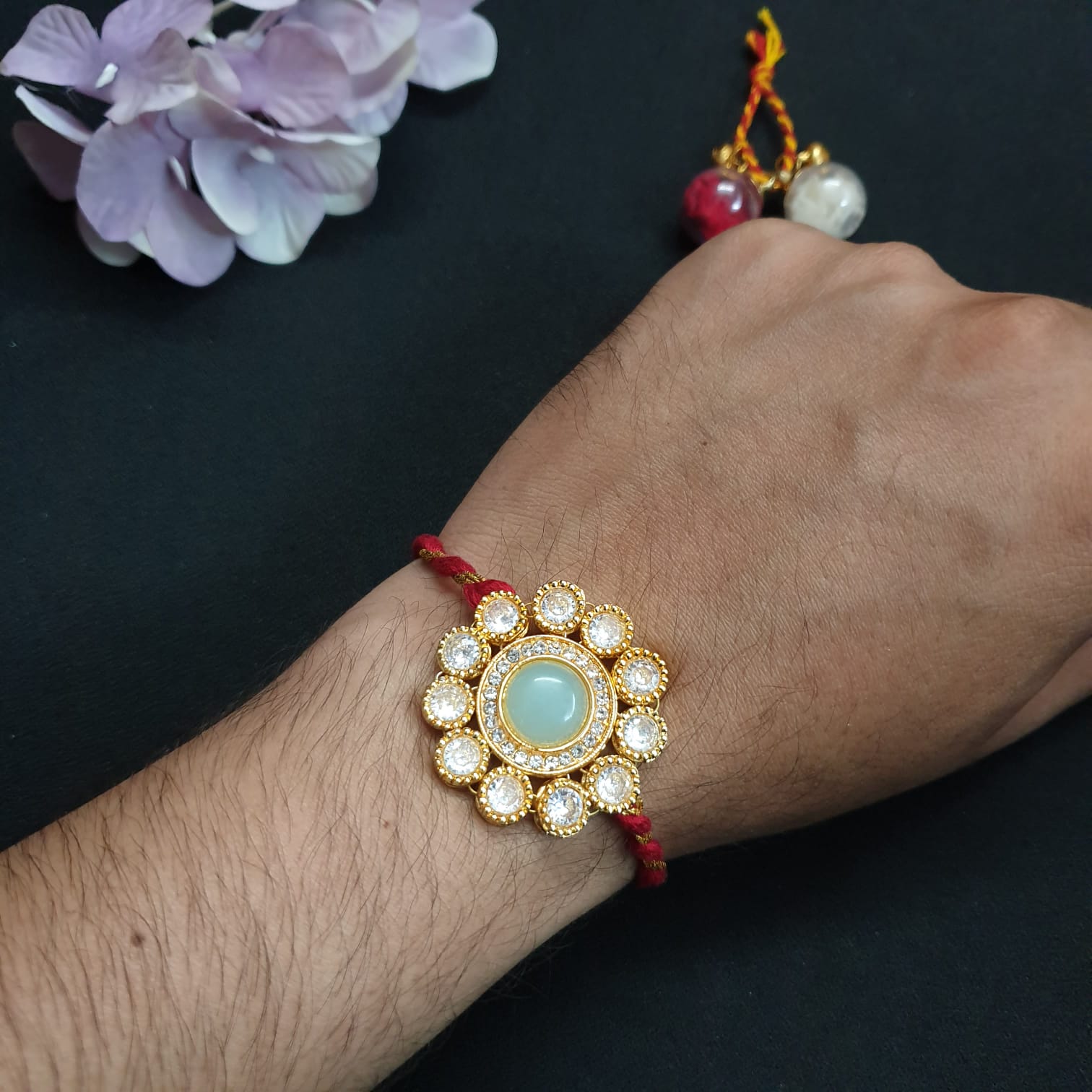 Sea Green Kundan Rakhi (Pack of One)