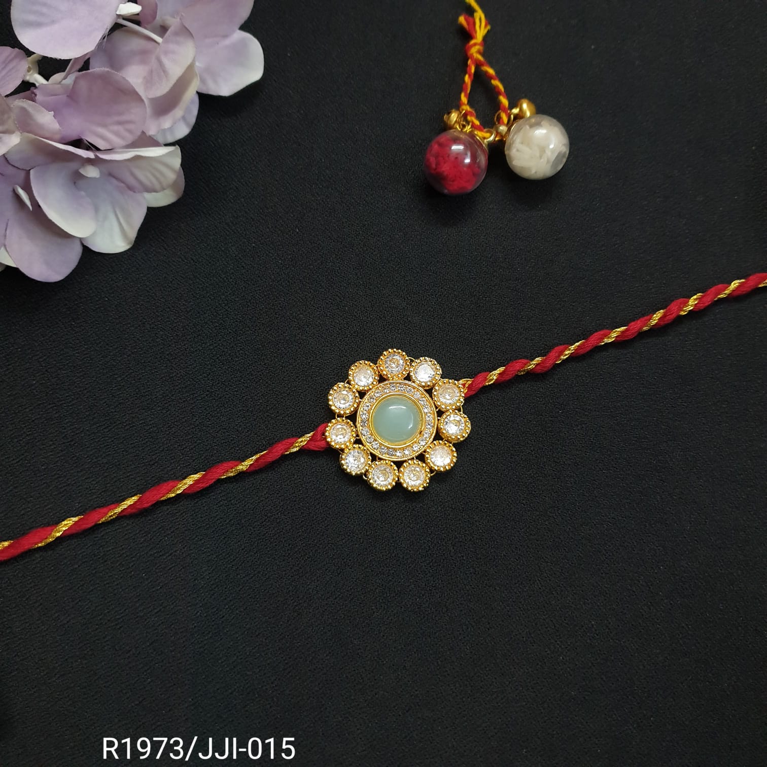 Sea Green Kundan Rakhi (Pack of One)