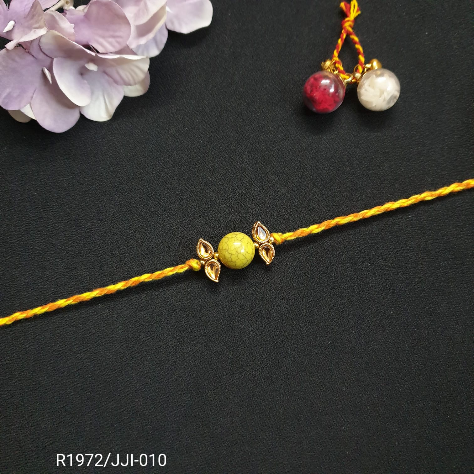 Yellow Beaded Kundan Rakhi (Pack of One)
