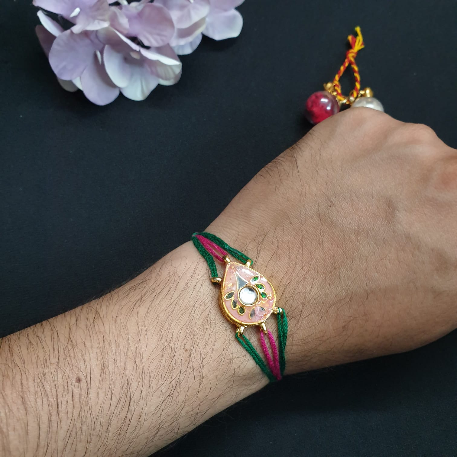 Pink Meenakari Drop Rakhi (Pack of One)