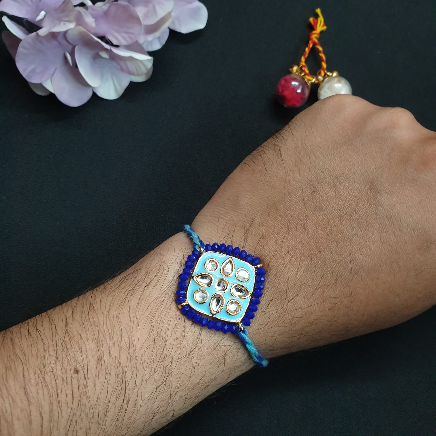 Blue Kundan Stone Meenakari Rakhi (Pack of One)