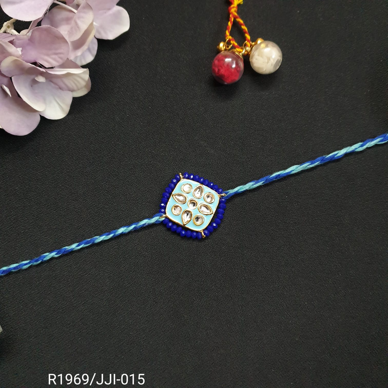 Blue Kundan Stone Meenakari Rakhi (Pack of One)