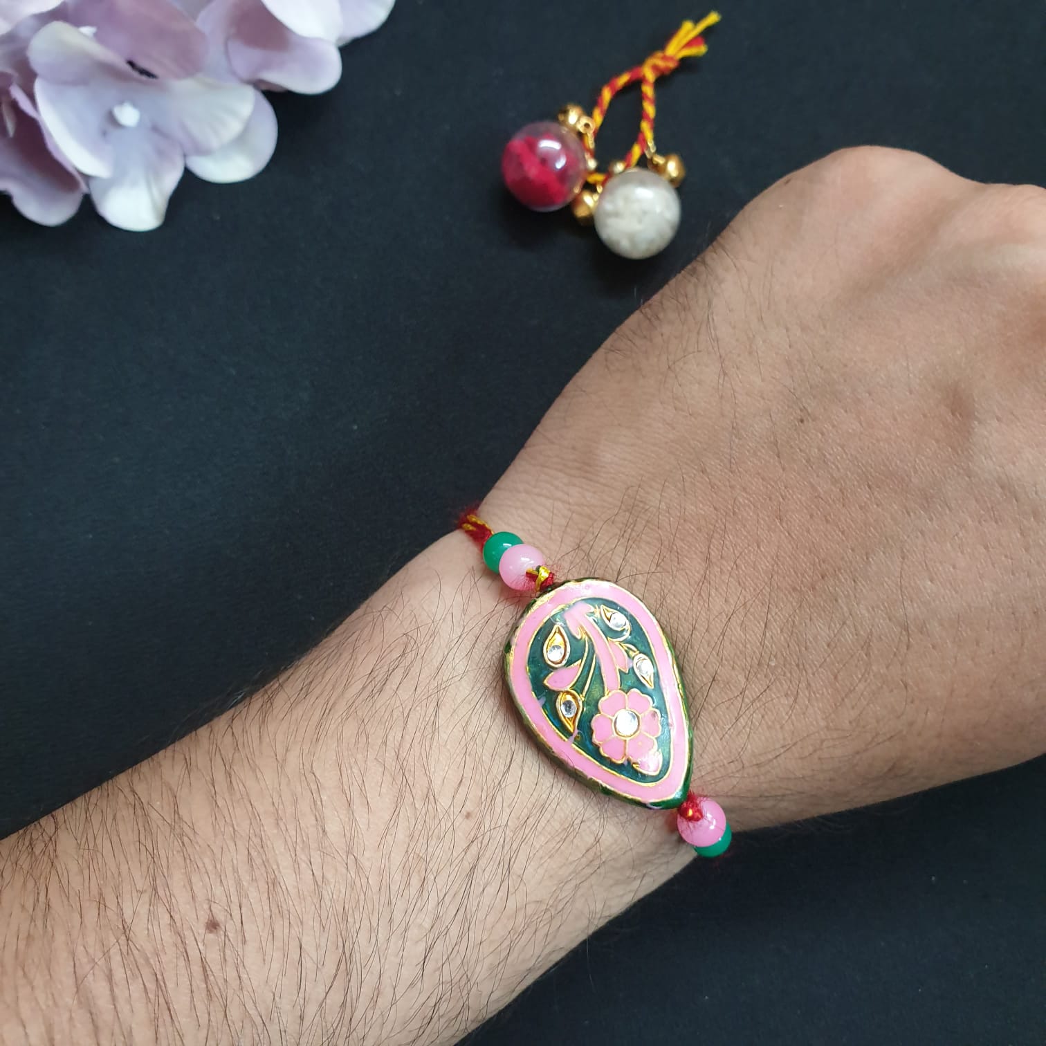 Grey Meenakari Floral Rakhi (Pack of One)