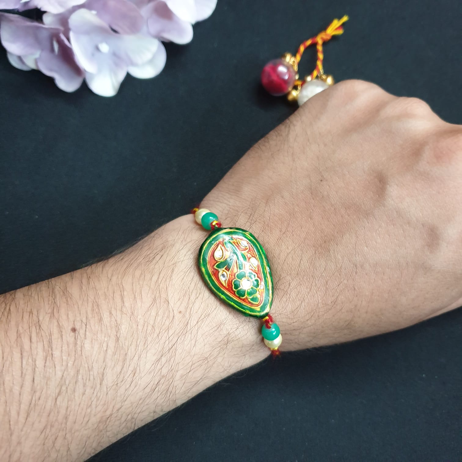 Red Meenakari Floral Rakhi (Pack of One)