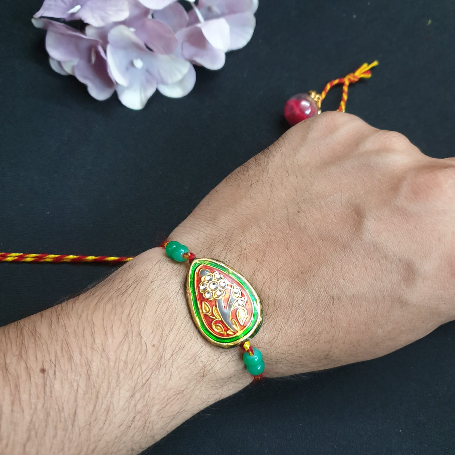 Green Meenakari Floral Rakhi (Pack of One)