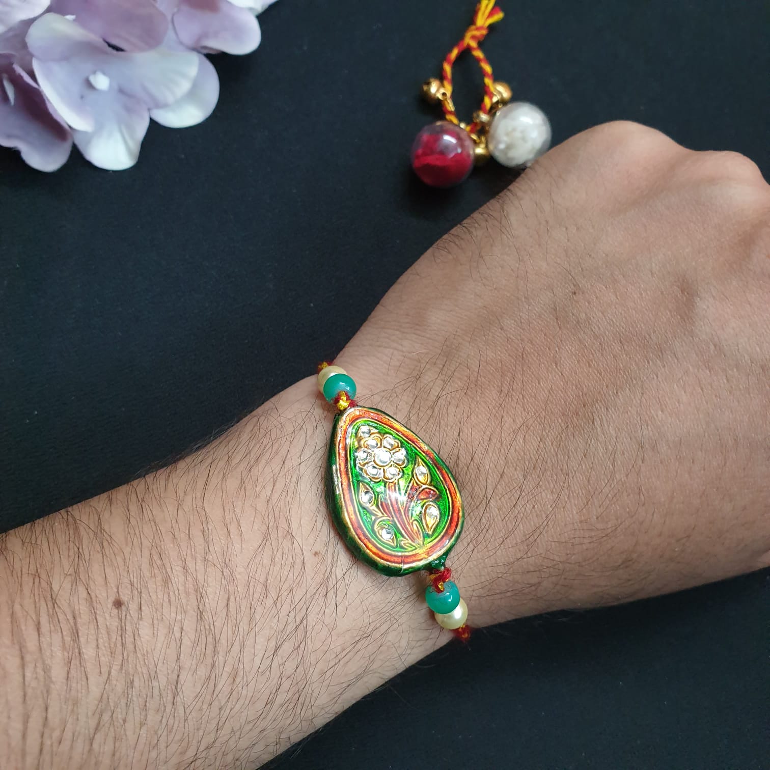 Red Meenakari Drop Rakhi (Pack of One)