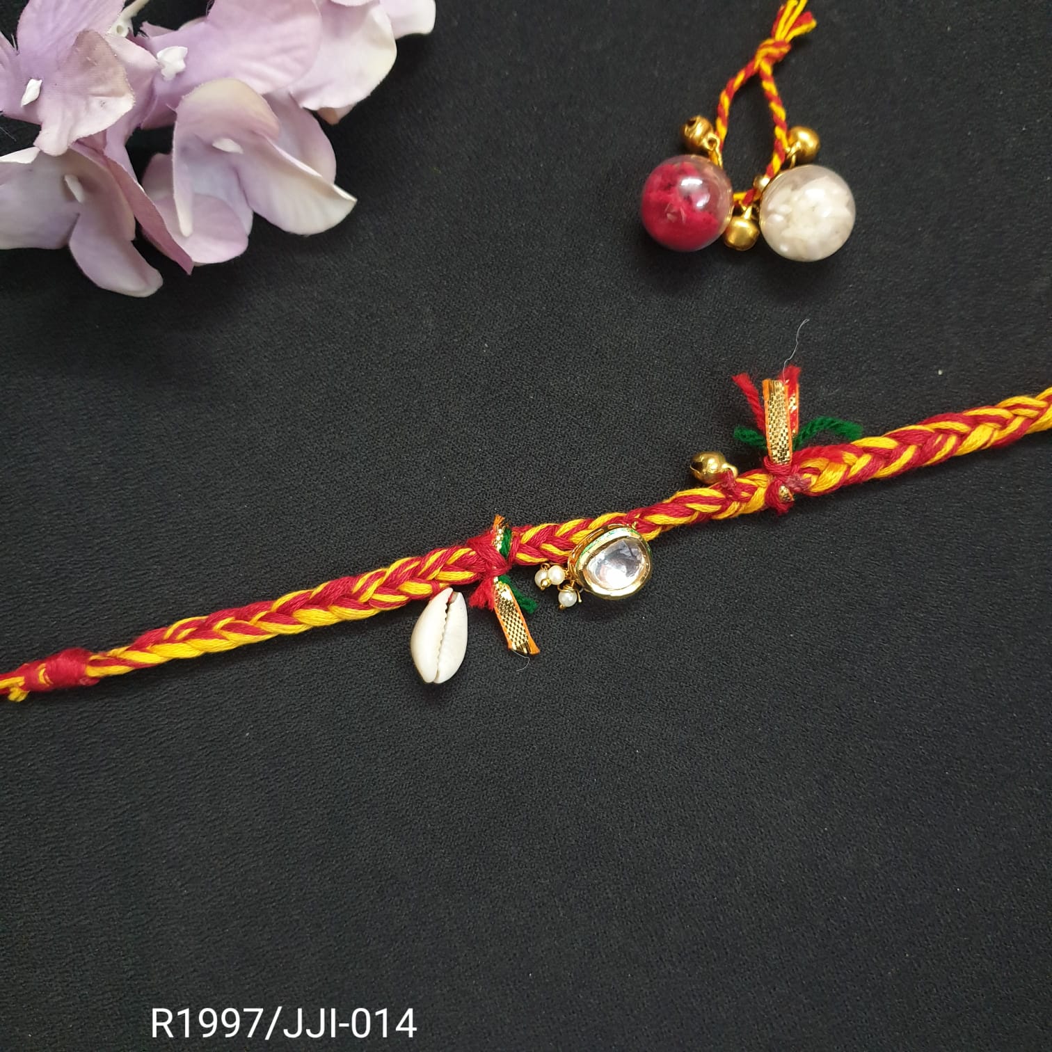 Designer Kundan Mauli Red Rakhi (Pack of One)