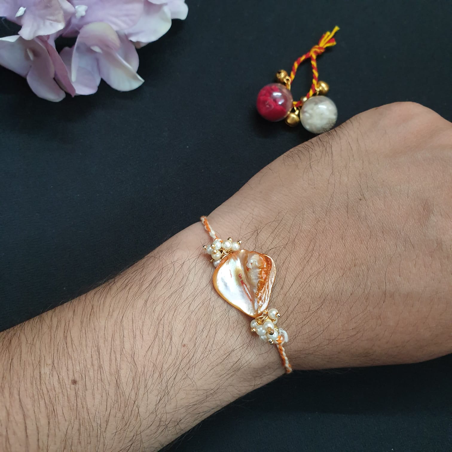 Peach Shell Pearl Rakhi (Pack of One)