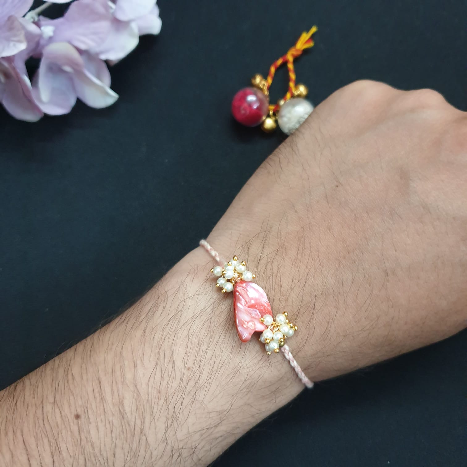 Pink Shell Pearl Rakhi (Pack of One)