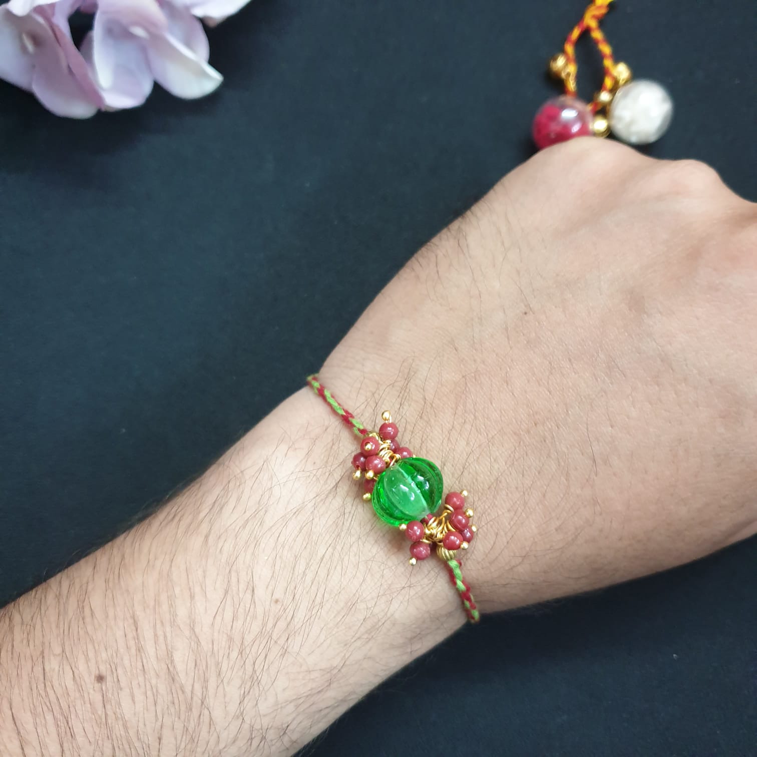 Green Pumpkin Bead Rakhi (Pack of One)