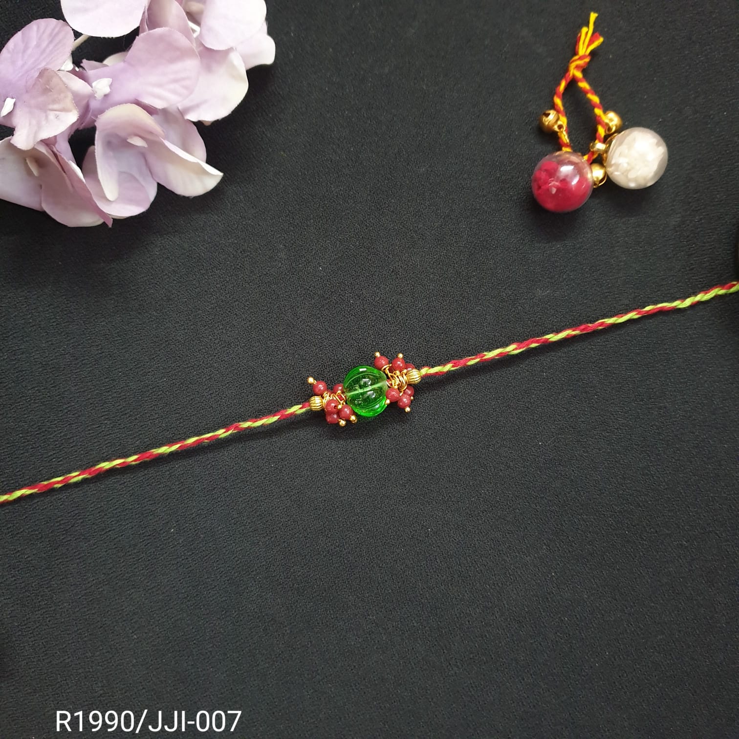 Green Pumpkin Bead Rakhi (Pack of One)