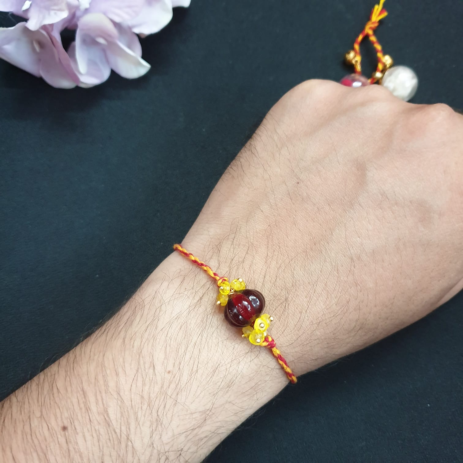Red Pumpkin Bead Rakhi (Pack of One)